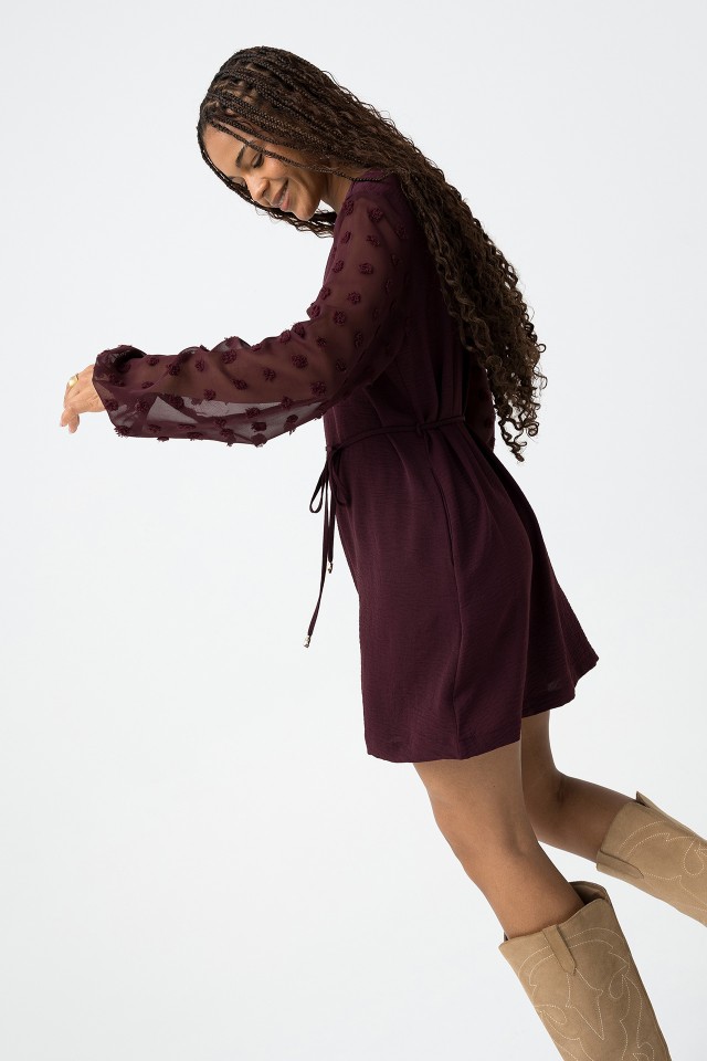 Textured Dress with Embroidered Sleeve