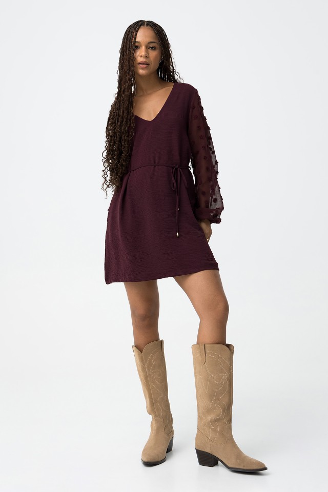 Textured Dress with Embroidered Sleeve