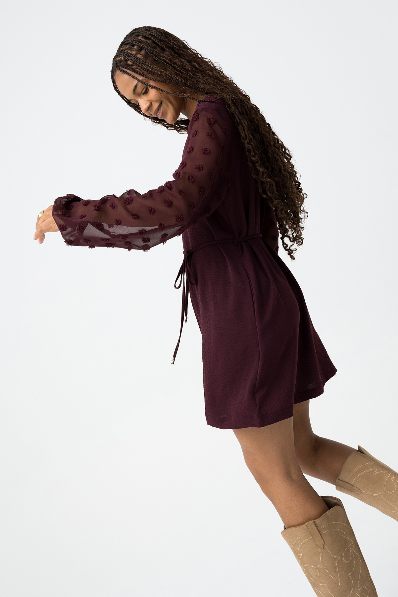 Textured Dress with Embroidered Sleeve