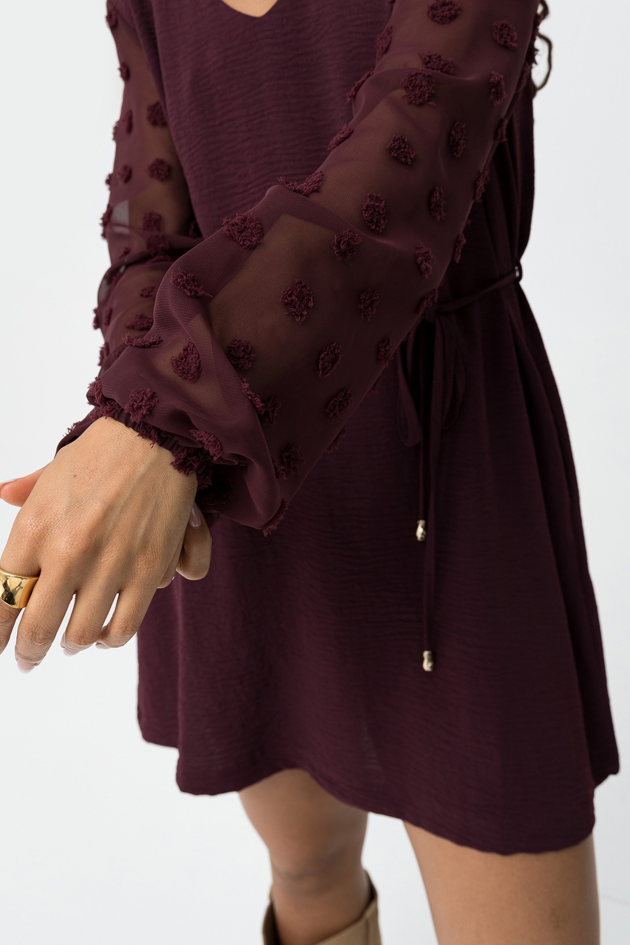 Textured Dress with Embroidered Sleeve