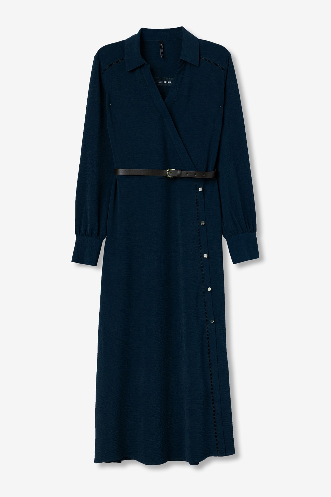 Textured Midi Dress with Belt