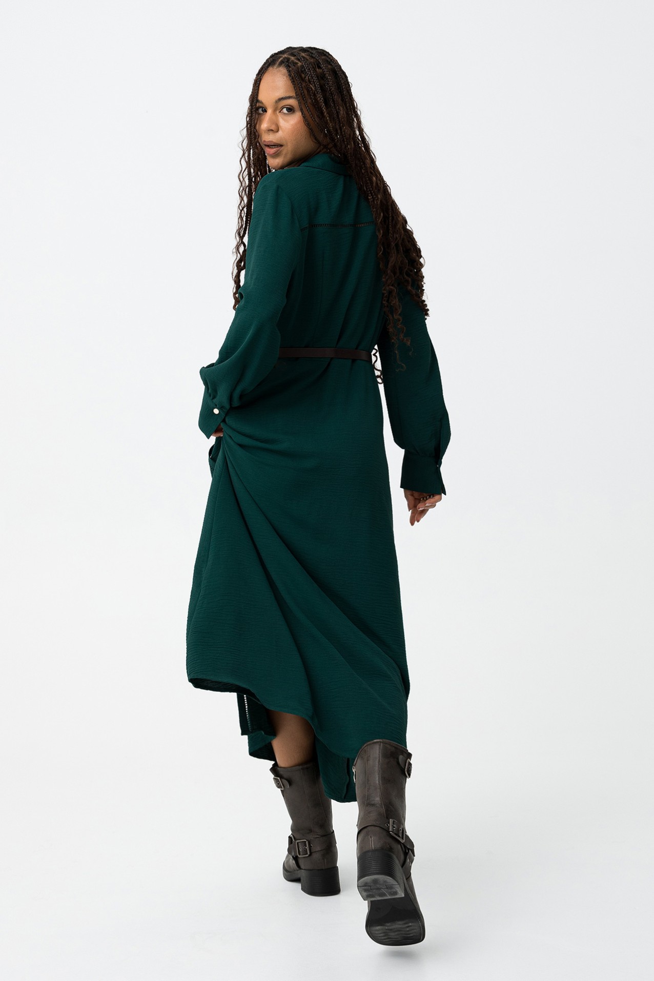 Textured Midi Dress with Belt