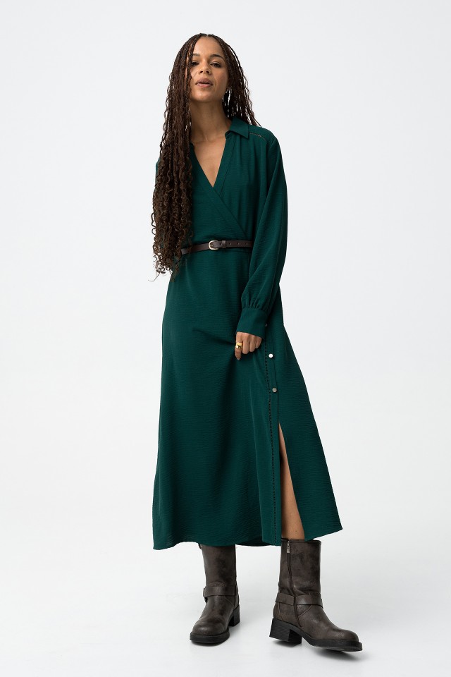 Vestido Midi Texturizado com Cinto