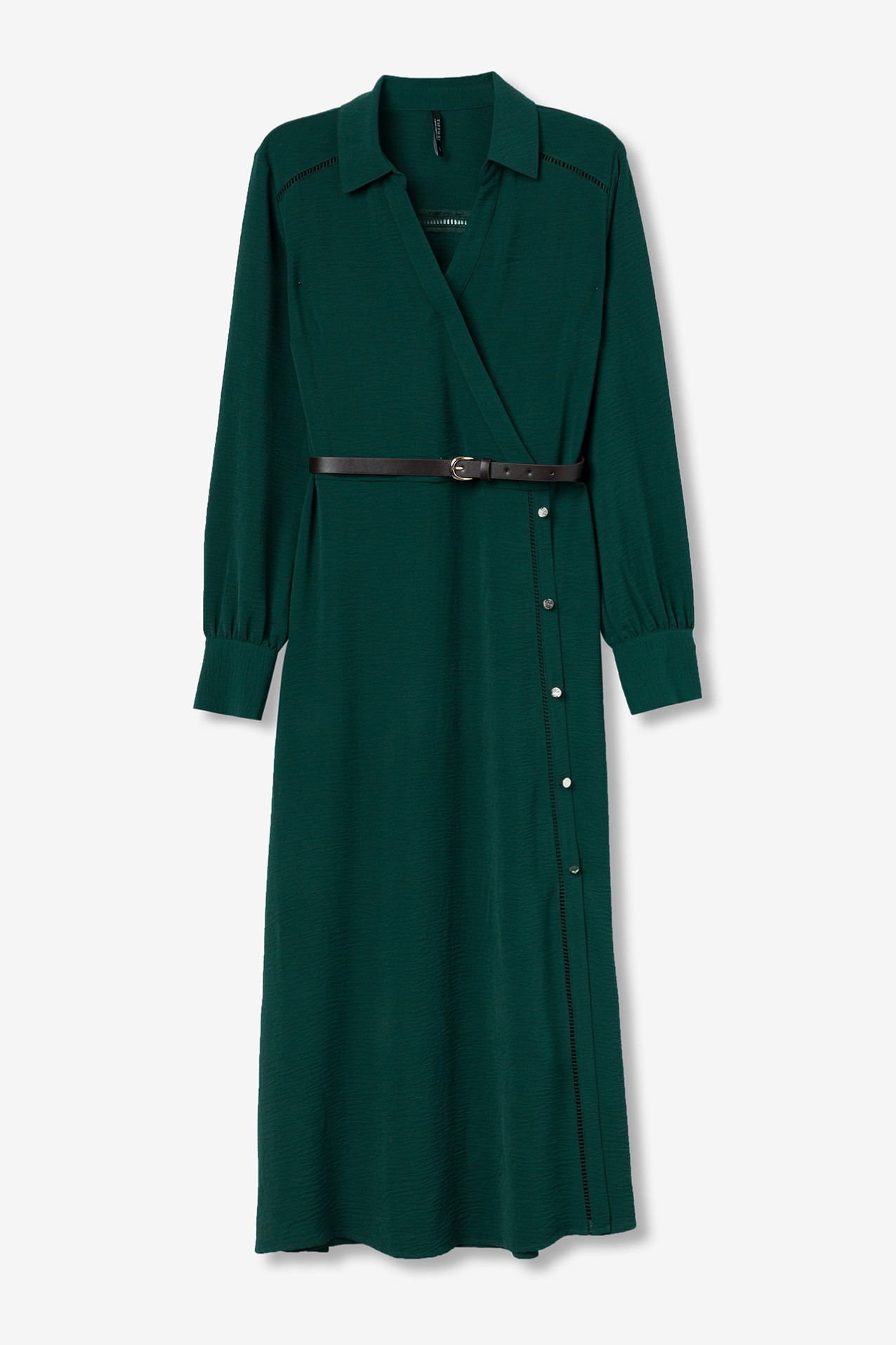 Textured Midi Dress with Belt