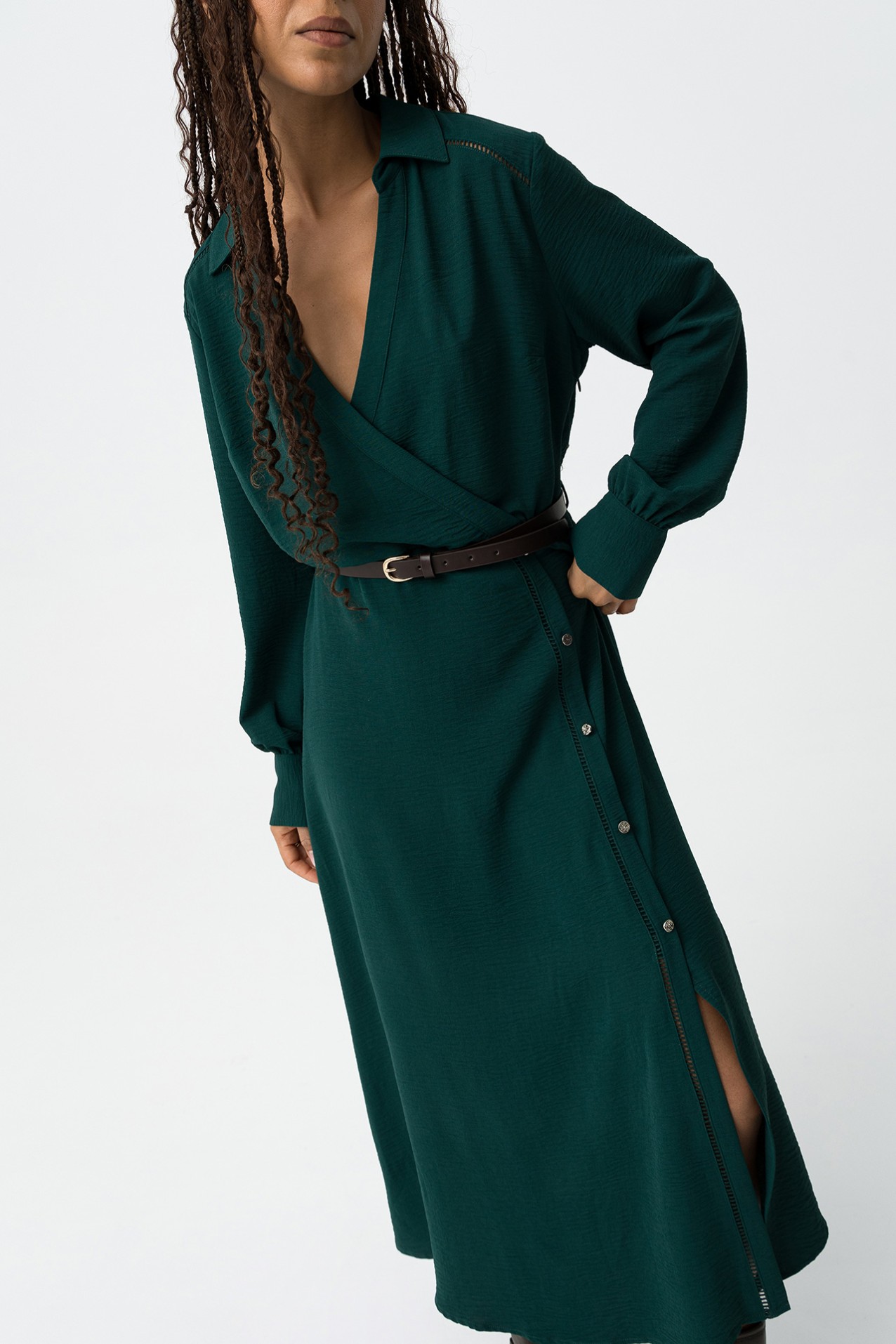 Textured Midi Dress with Belt