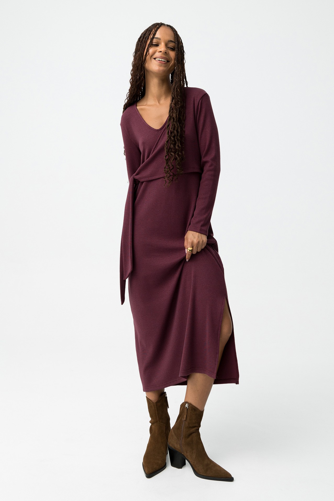 Vestido midi tono vino