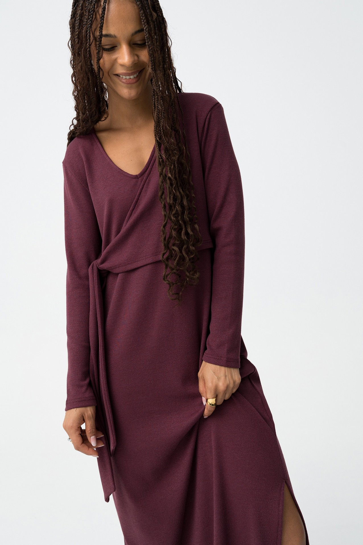 Vestido midi tono vino