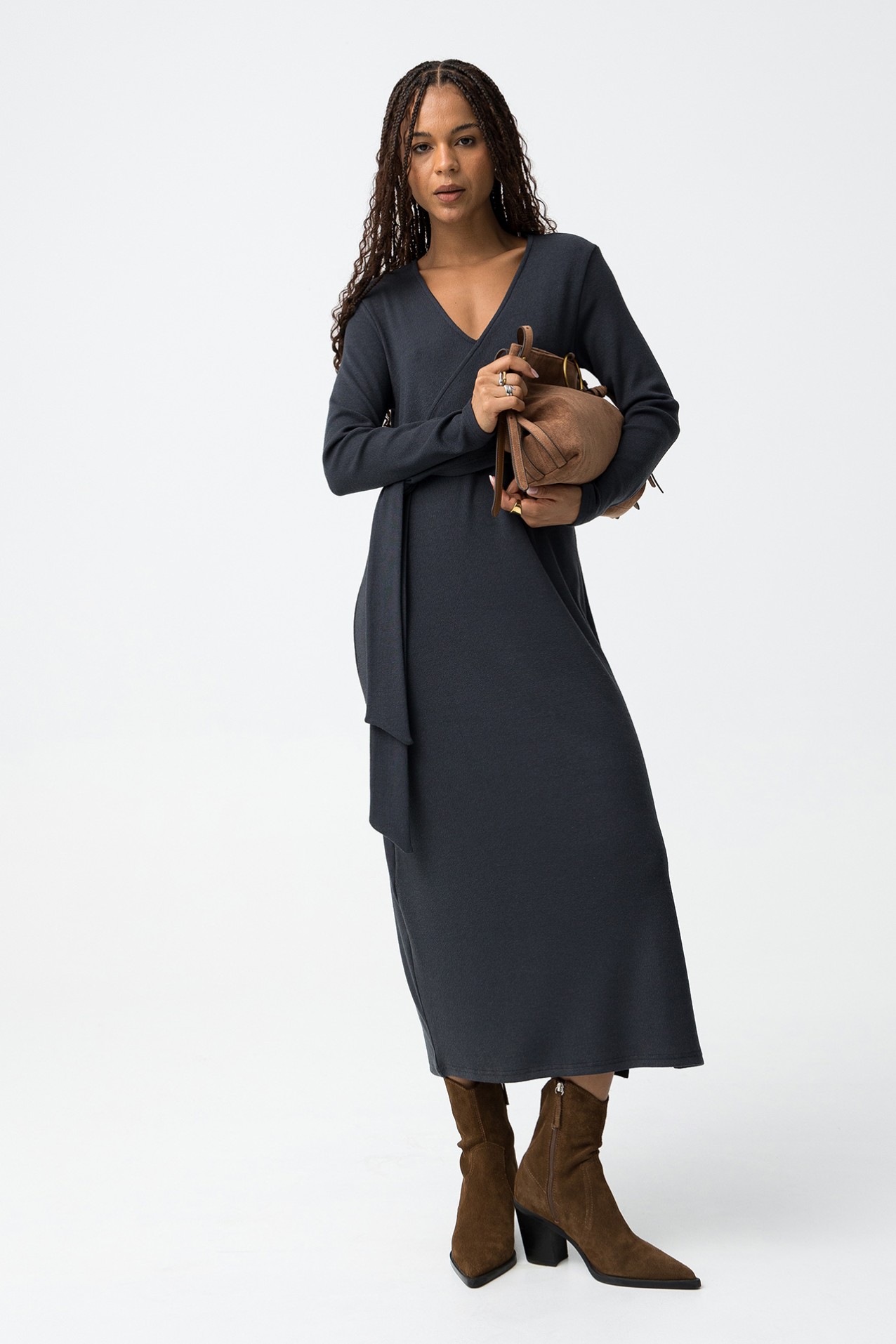 Dark Blue V-Neck Dress