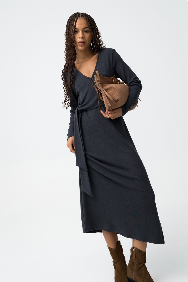 Dark Blue V-Neck Dress