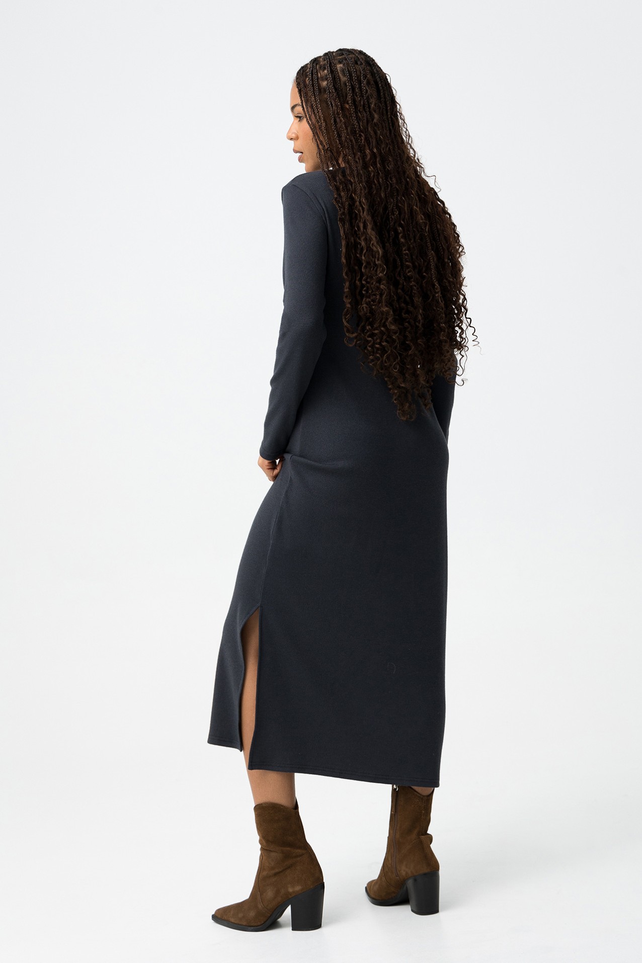 Dark Blue V-Neck Dress