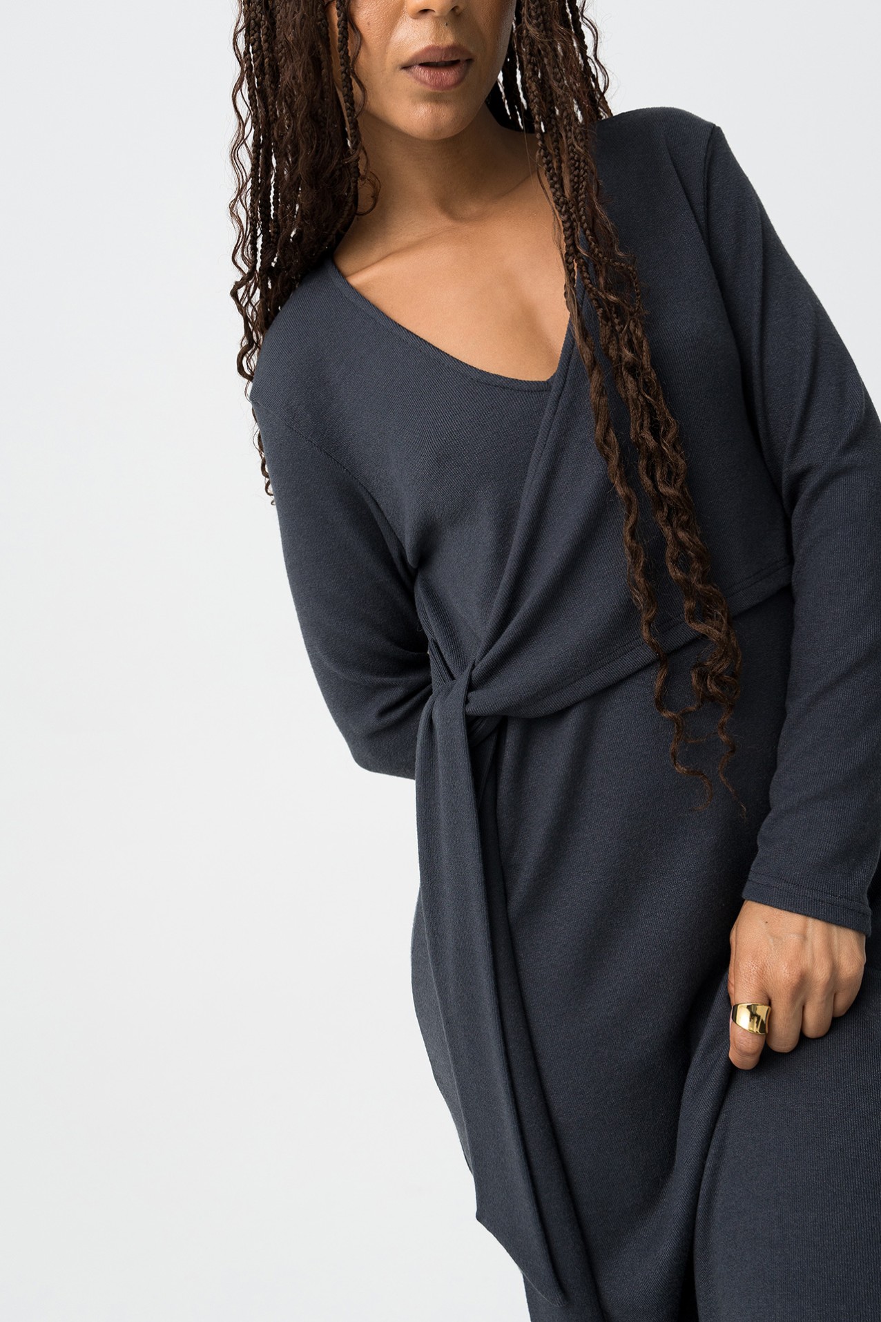 Dark Blue V-Neck Dress