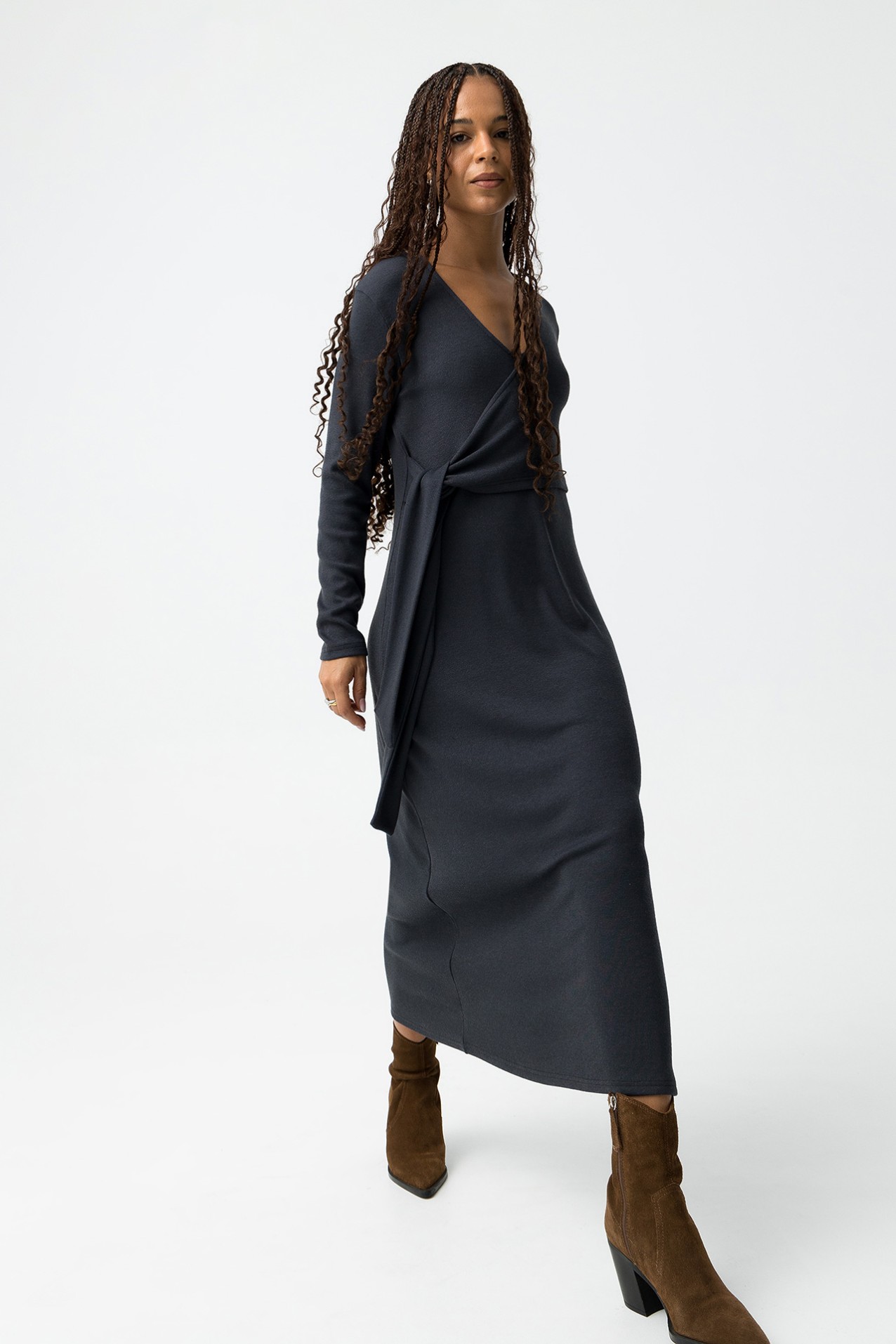 Dark Blue V-Neck Dress