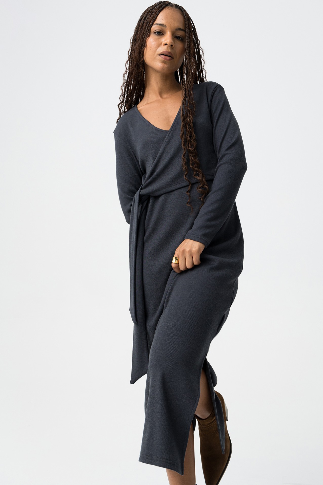 Dark Blue V-Neck Dress