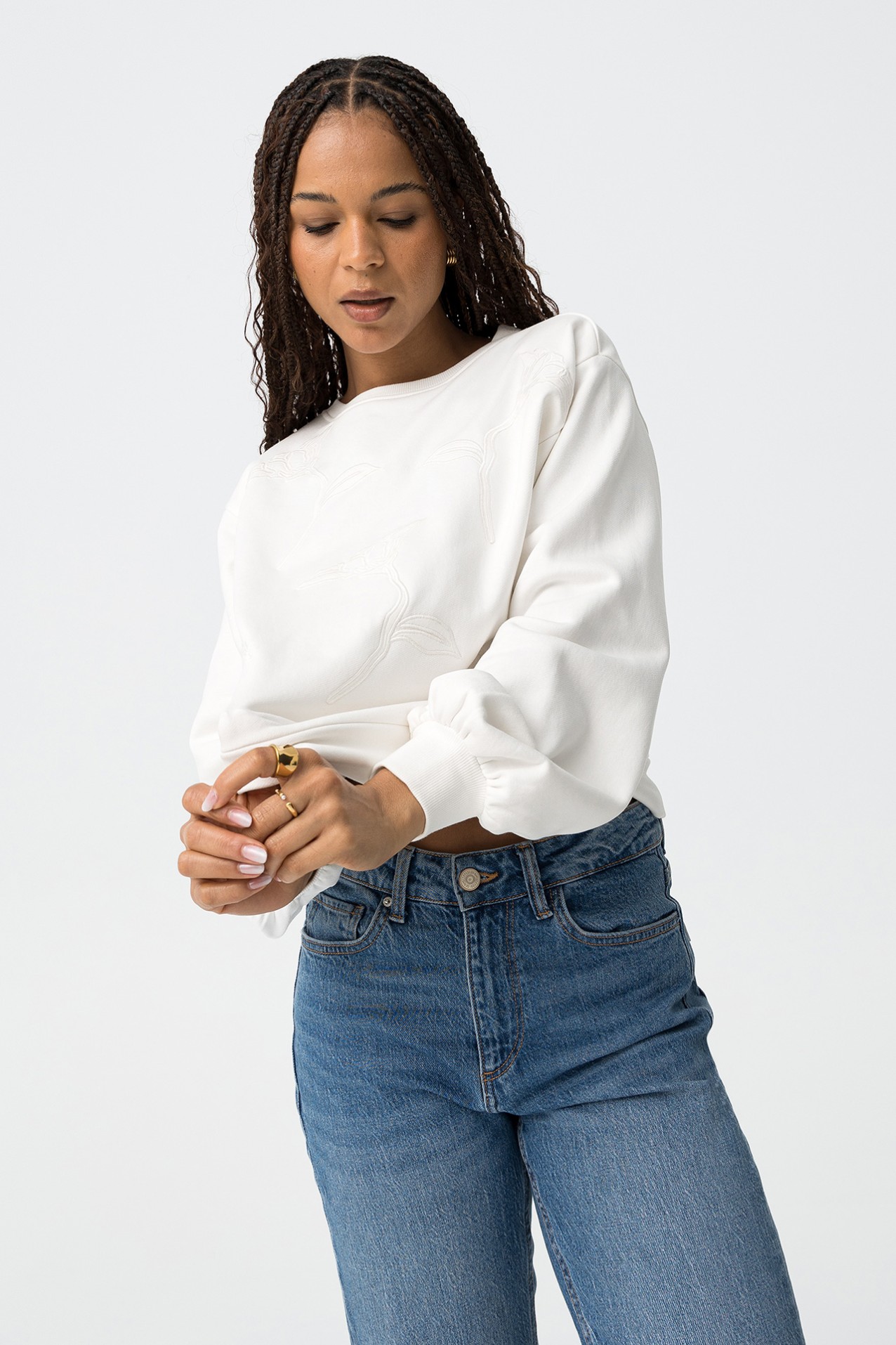 White Sweatshirt with Embroidery