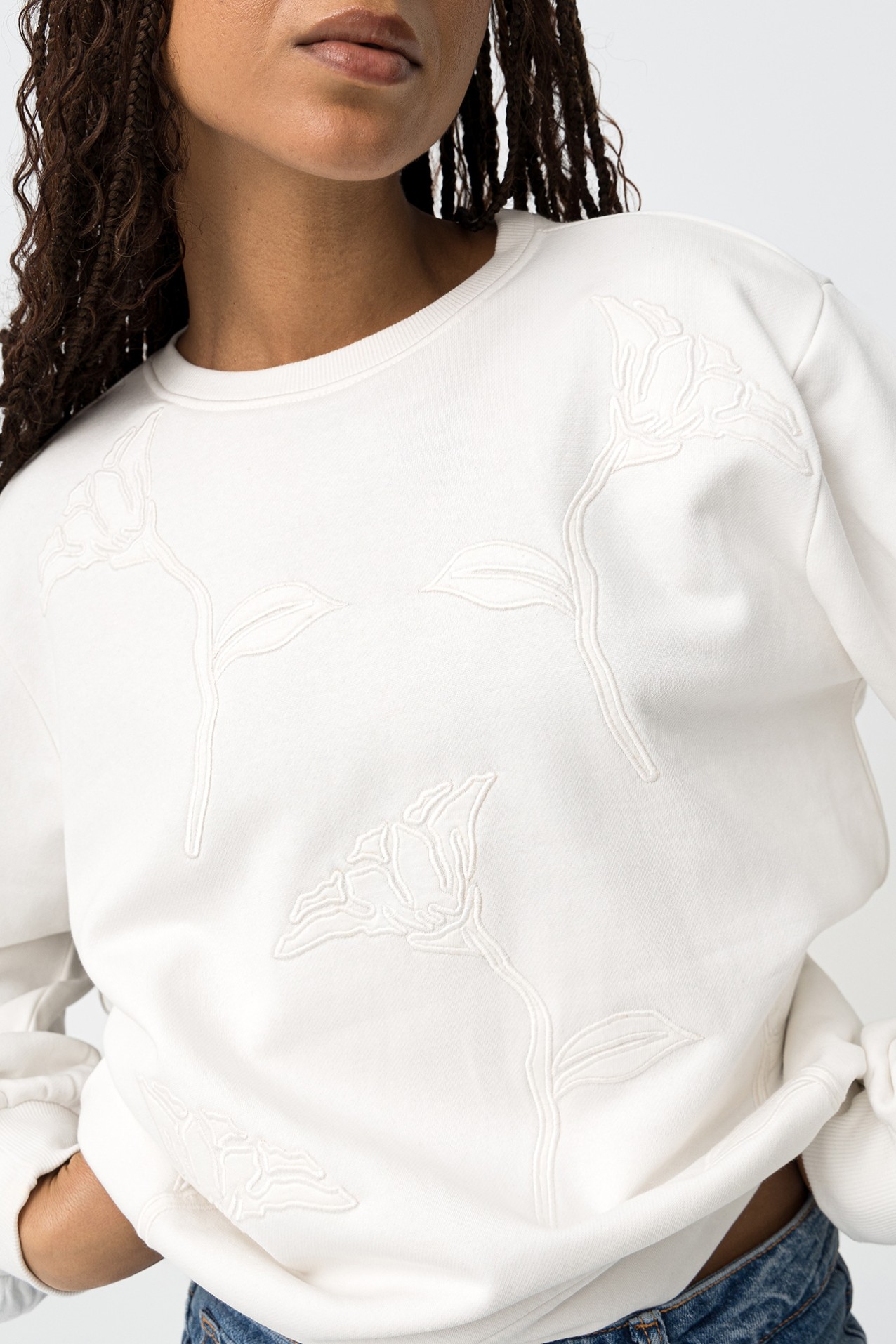 White Sweatshirt with Embroidery