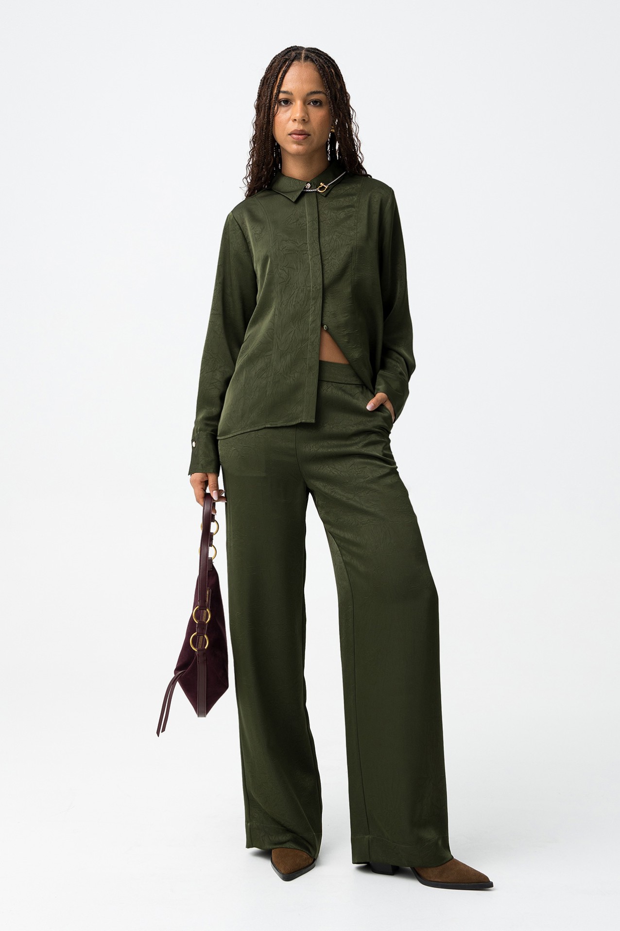 Wide Leg Green Trousers