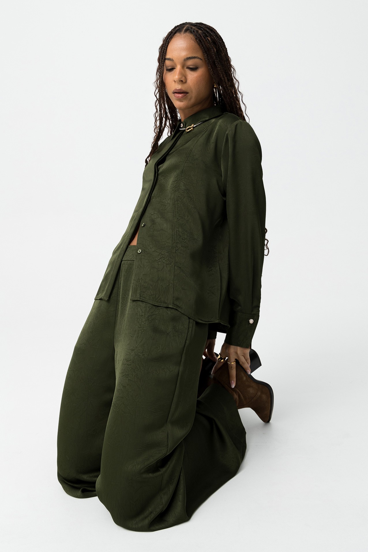 Wide Leg Green Trousers