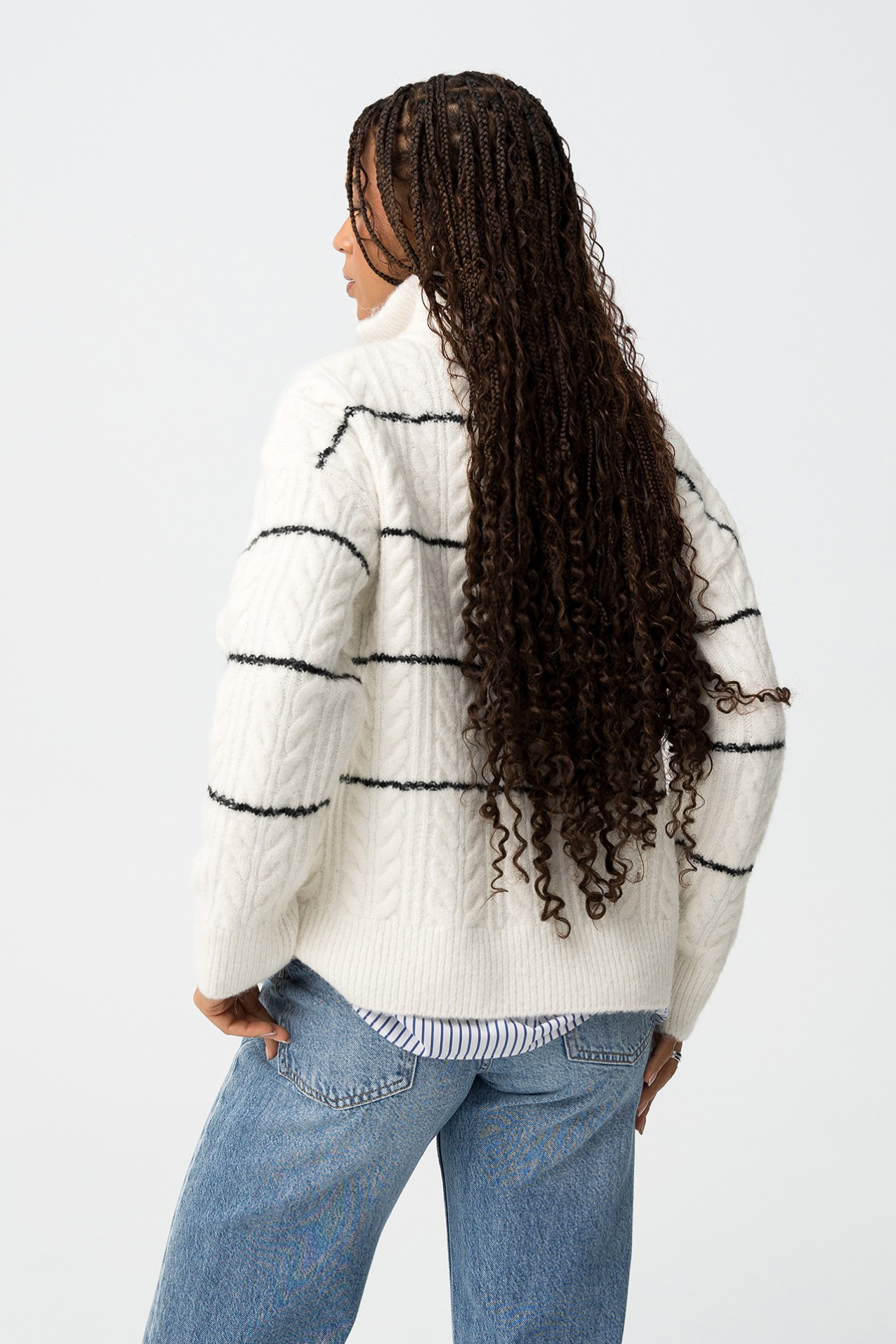 Camisola s Riscas com Gola Alta