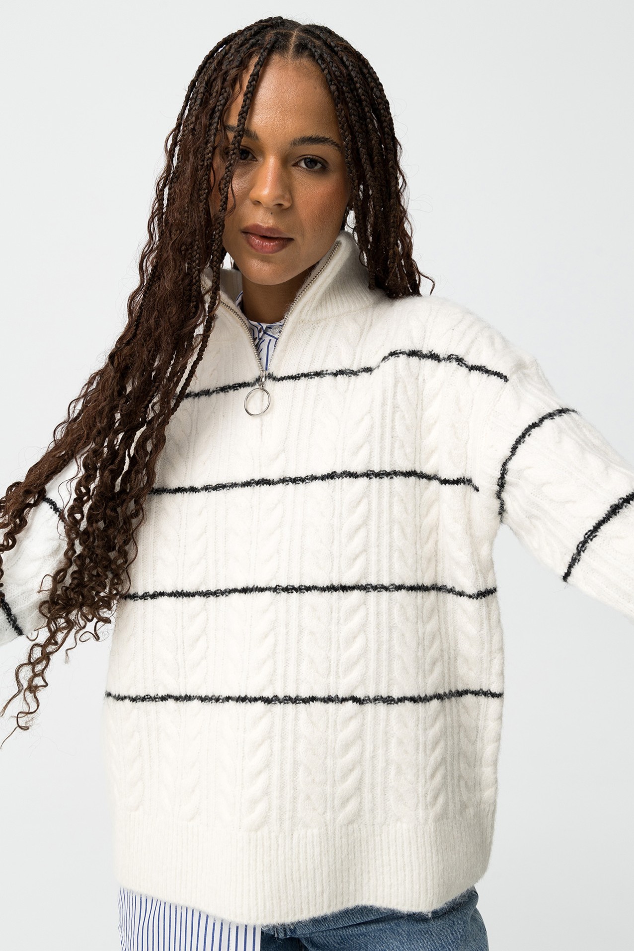 Camisola s Riscas com Gola Alta