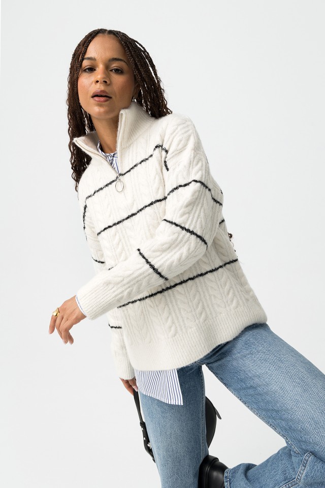 Camisola s Riscas com Gola Alta