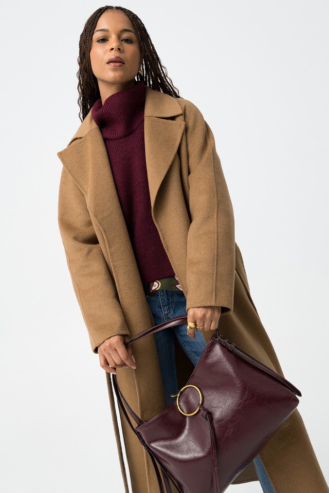 Wool-Effect Belted Coat