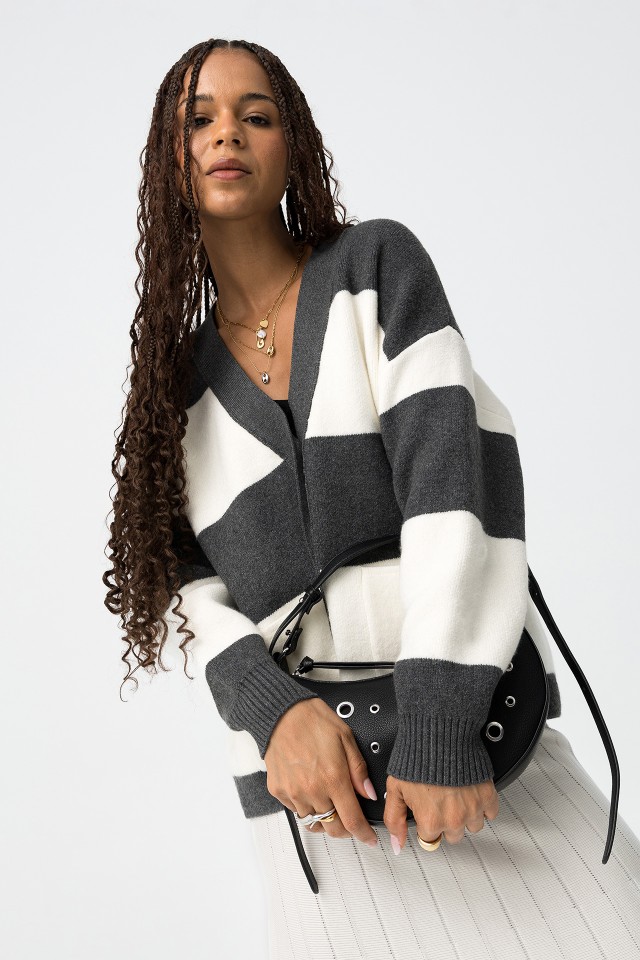 Oversized Striped Knit Cardigan