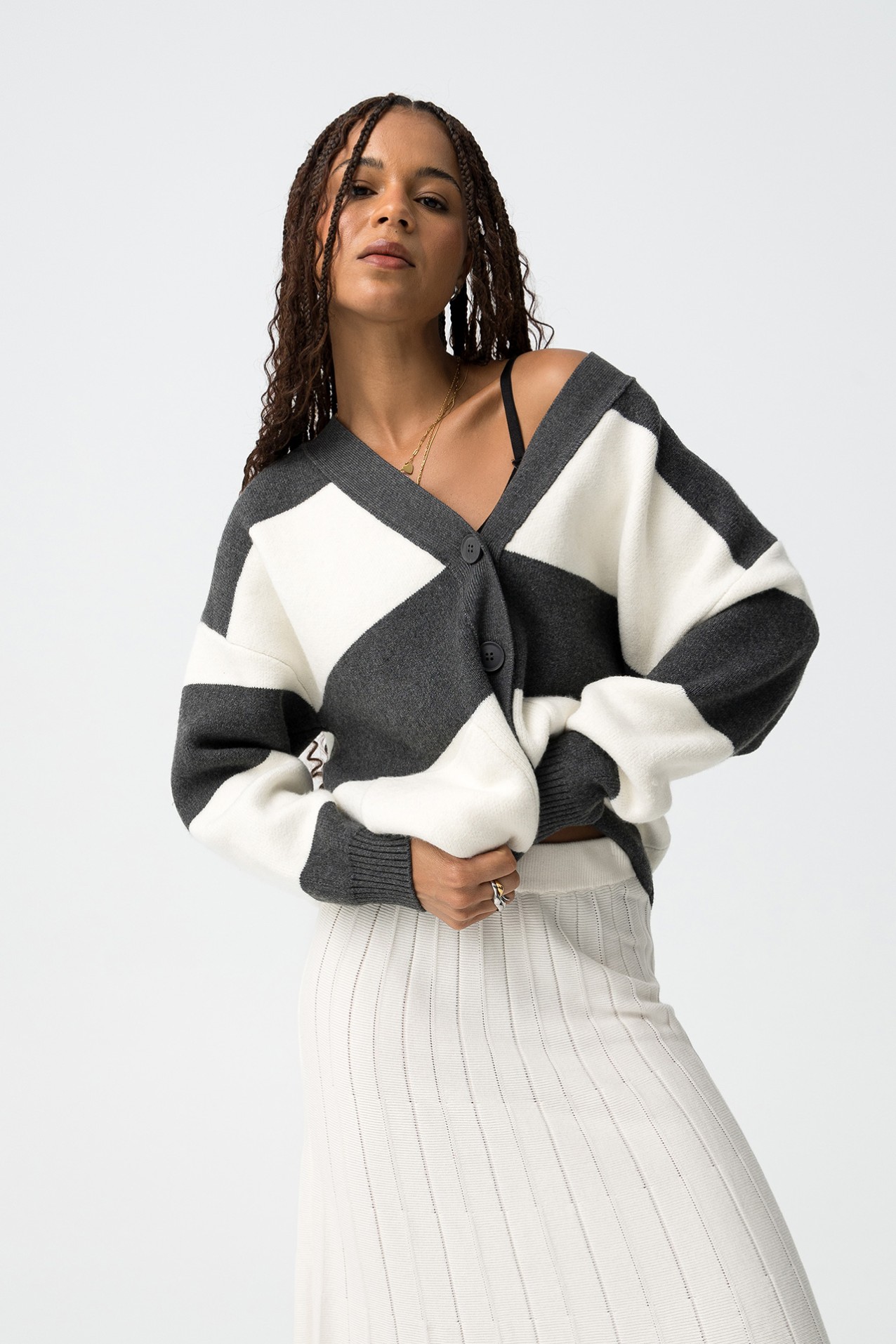 Oversized Striped Knit Cardigan