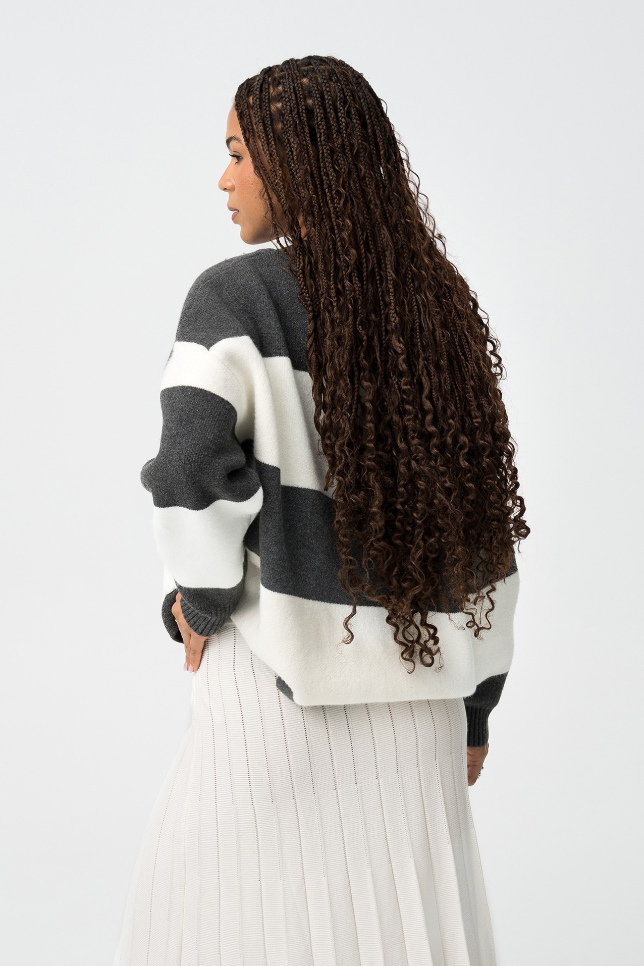 Oversized Striped Knit Cardigan