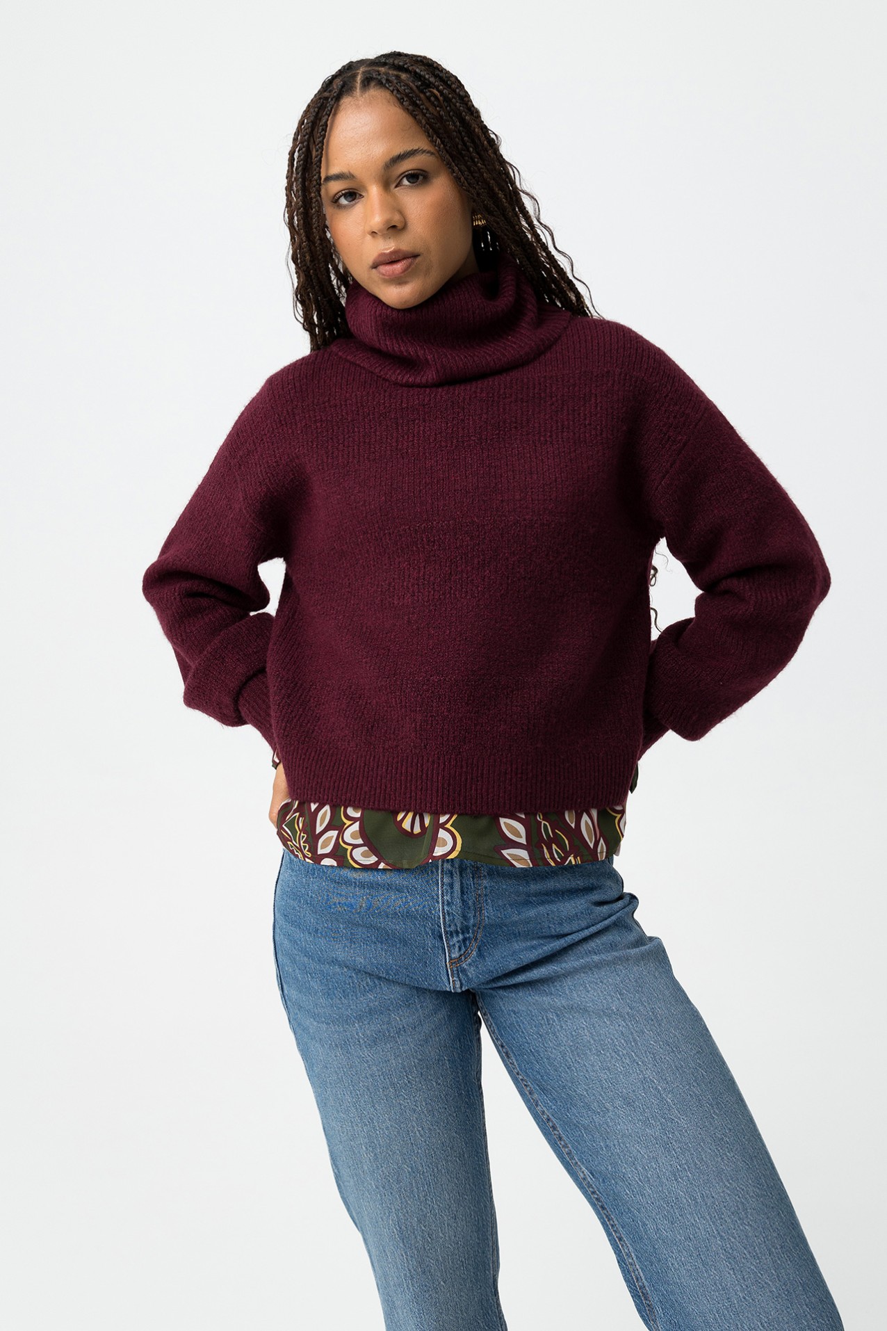 Burgundy Knit Turtleneck Sweater