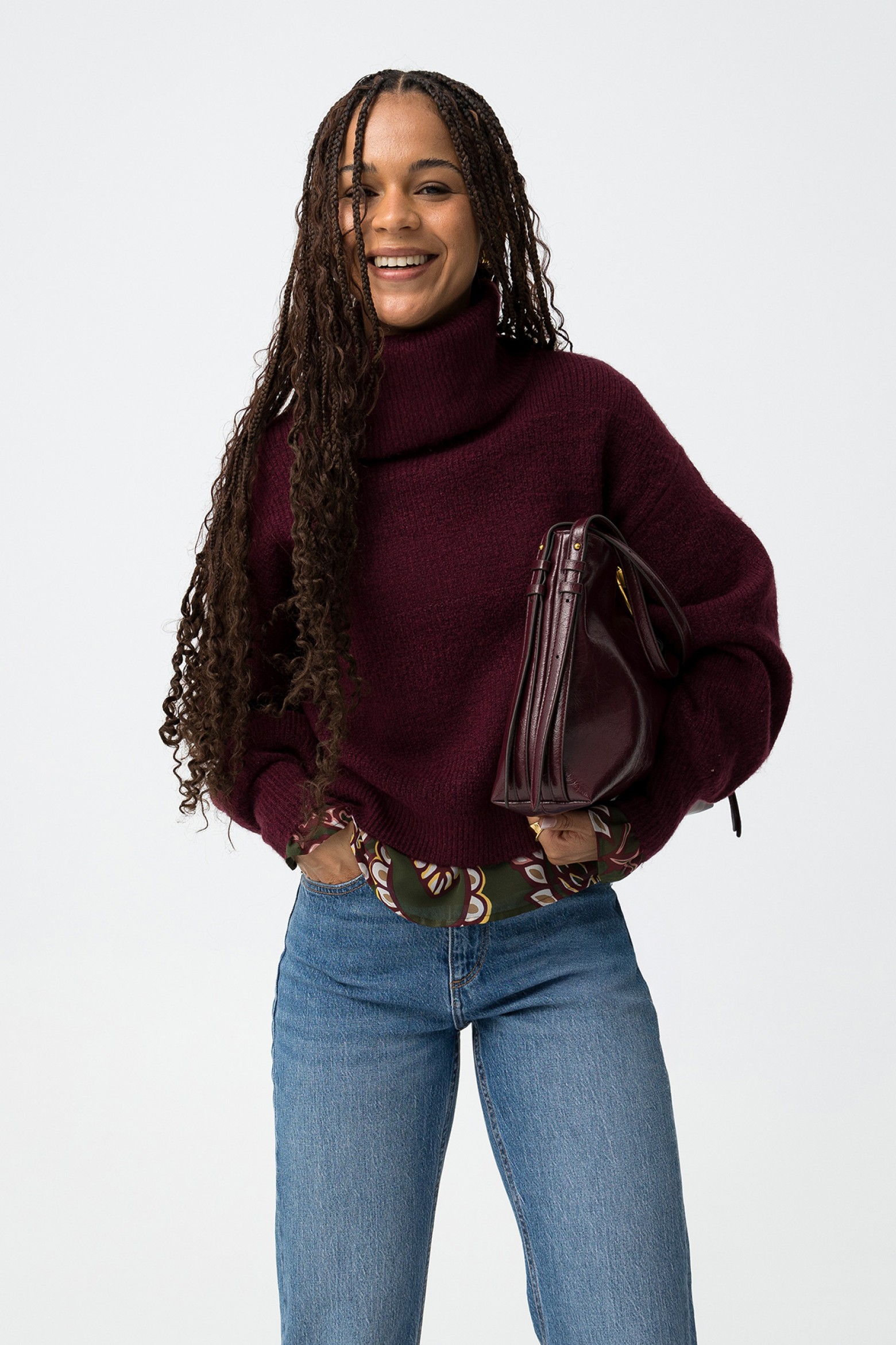 Burgundy Knit Turtleneck Sweater