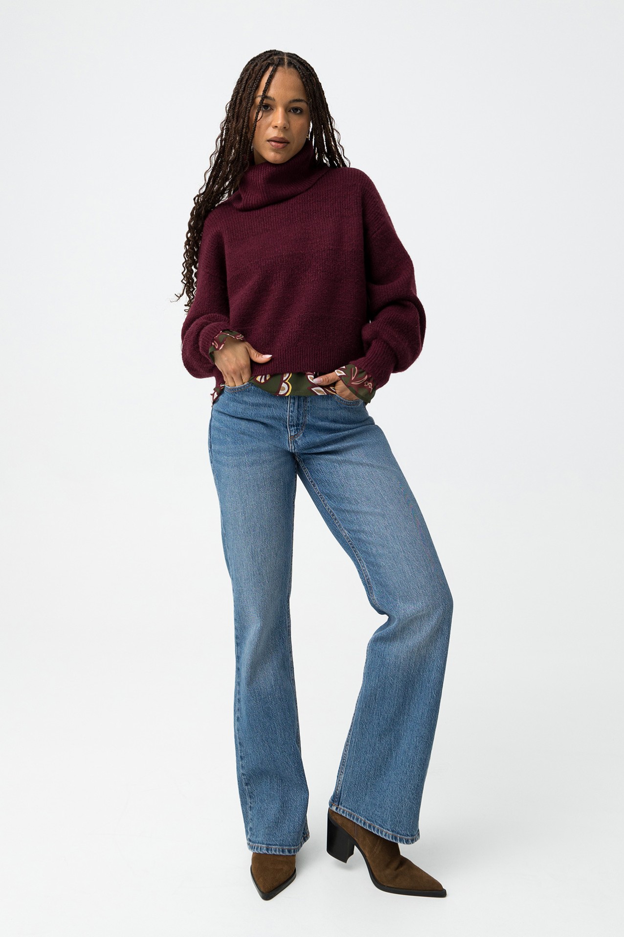 Burgundy Knit Turtleneck Sweater