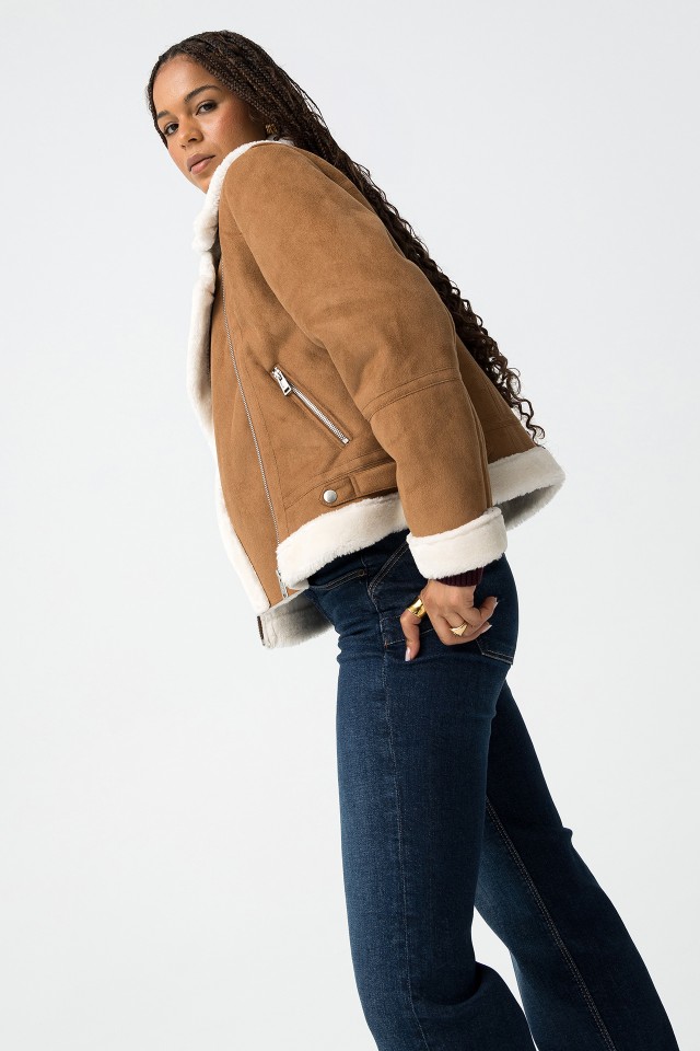 Combined Suede-Effect Coat