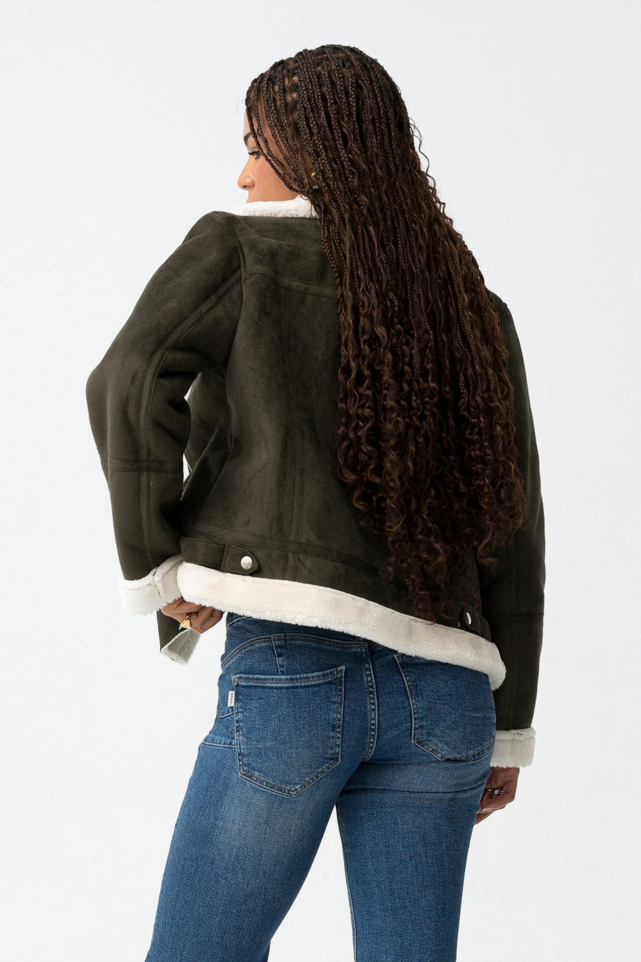 Combined Suede-Effect Coat