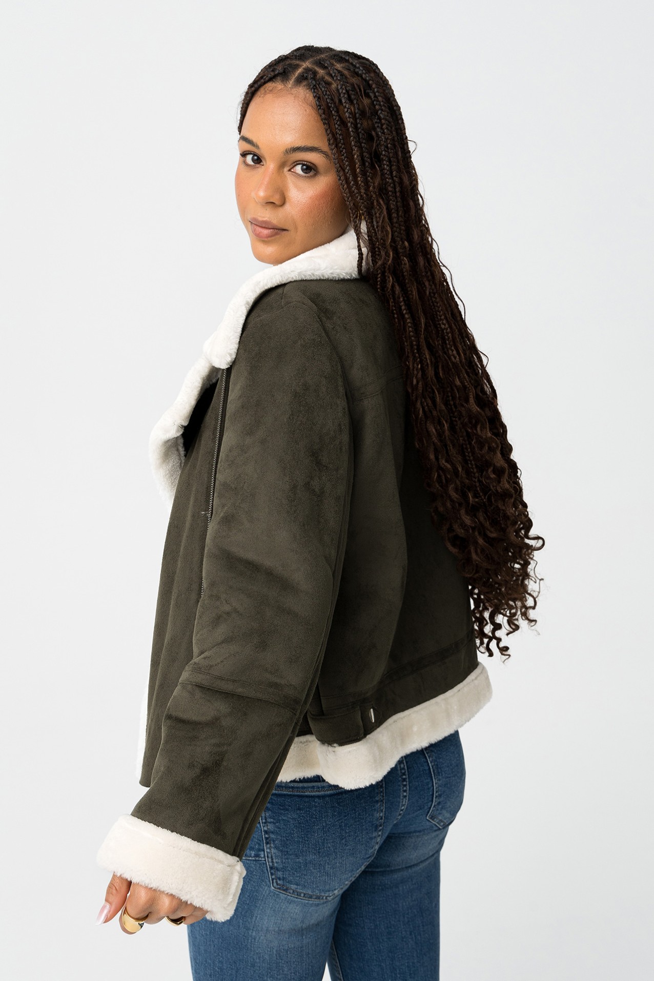 Combined Suede-Effect Coat