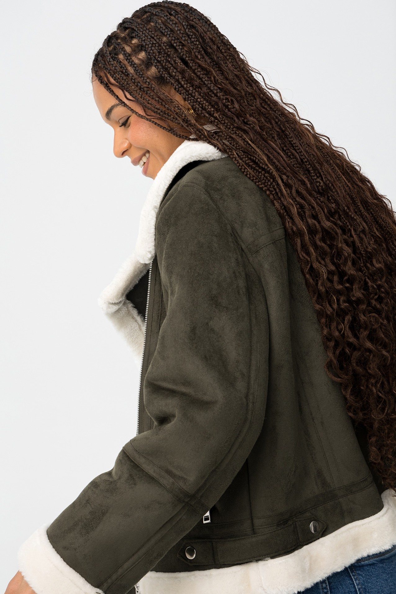 Combined Suede-Effect Coat