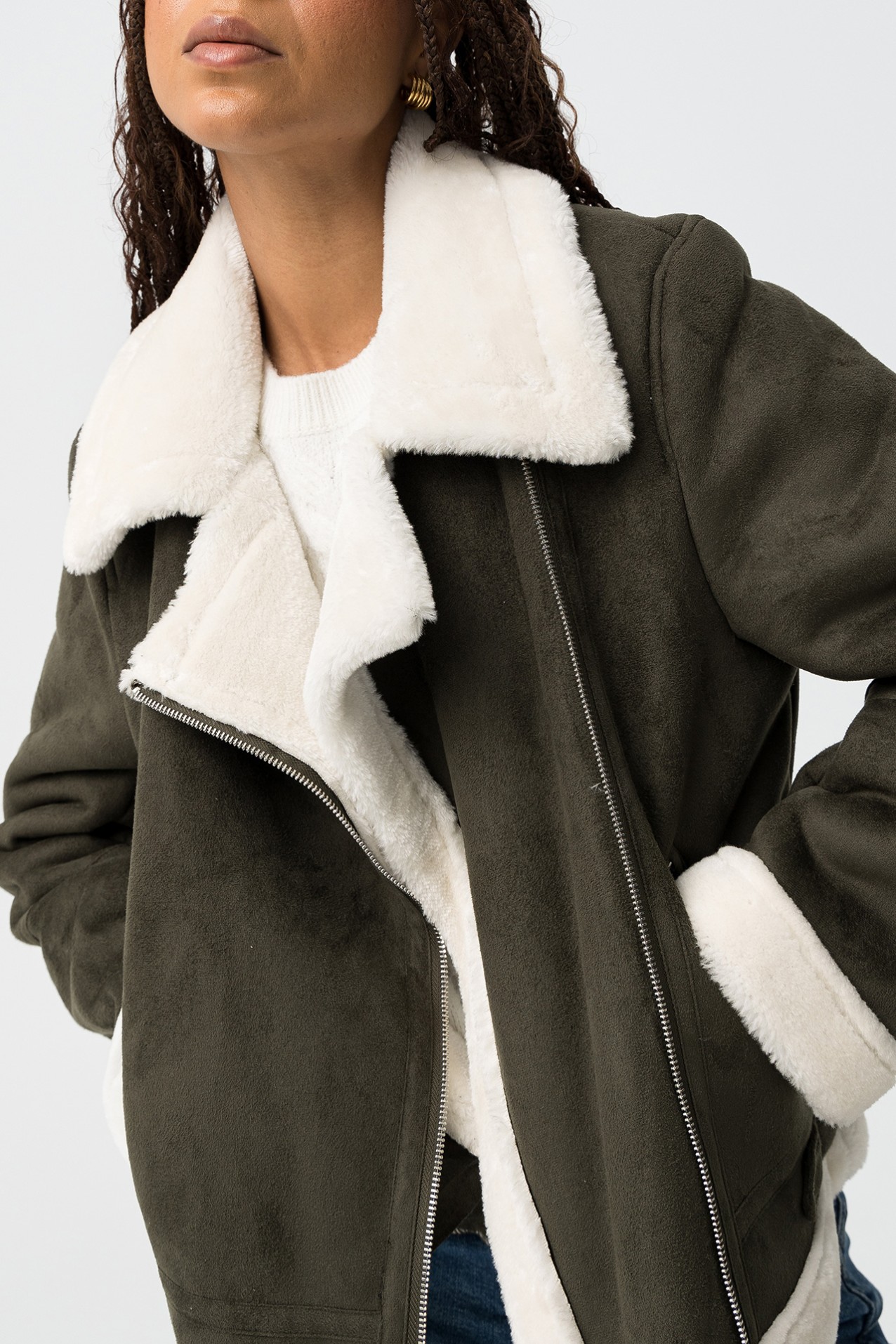 Combined Suede-Effect Coat