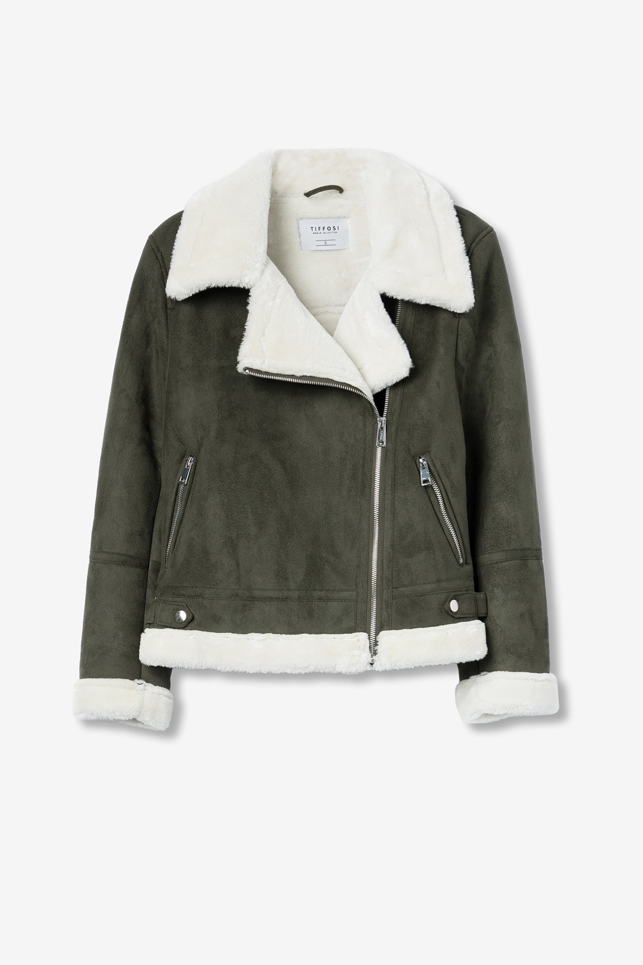 Combined Suede-Effect Coat