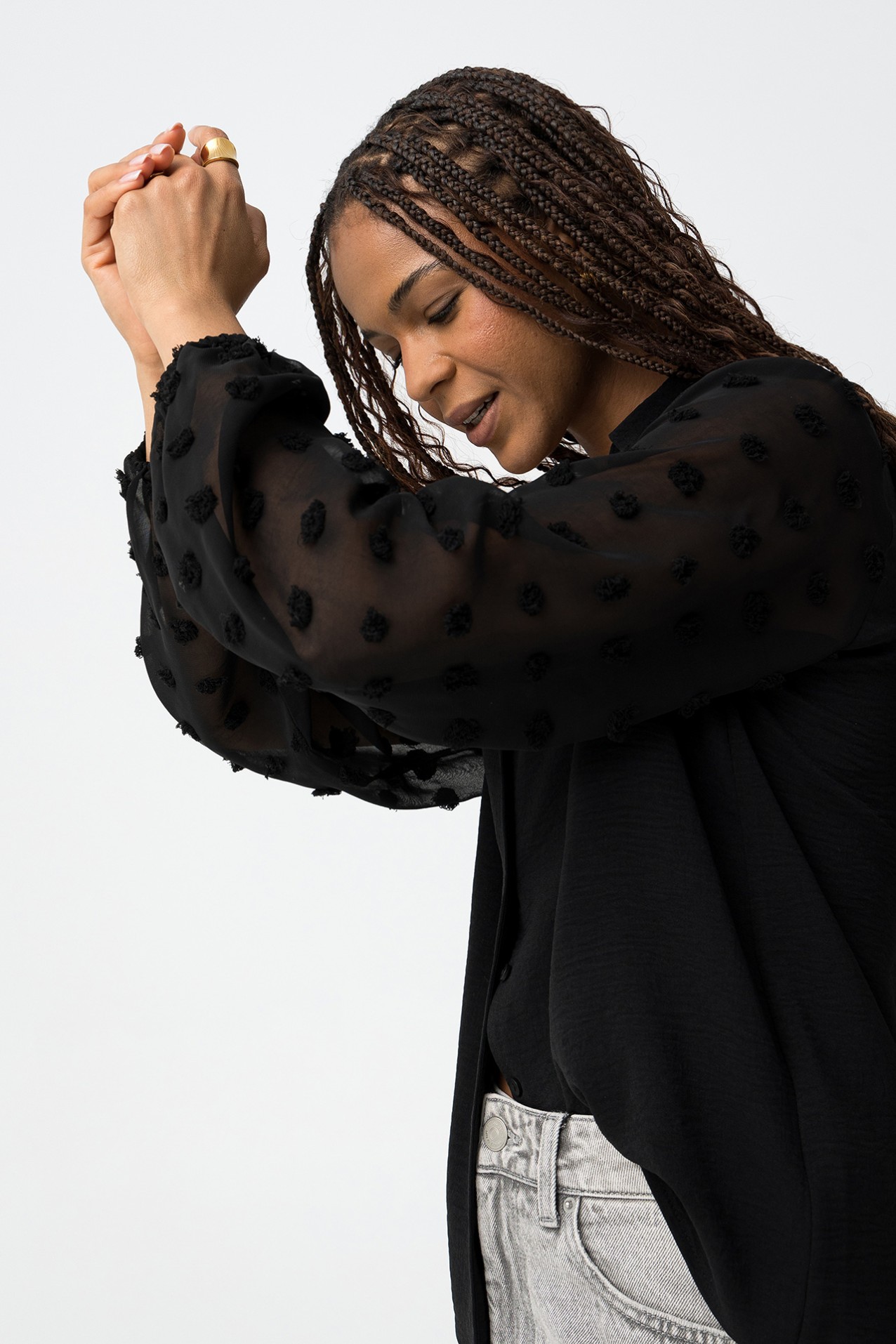 Camisa com Mangas Balo Bordadas