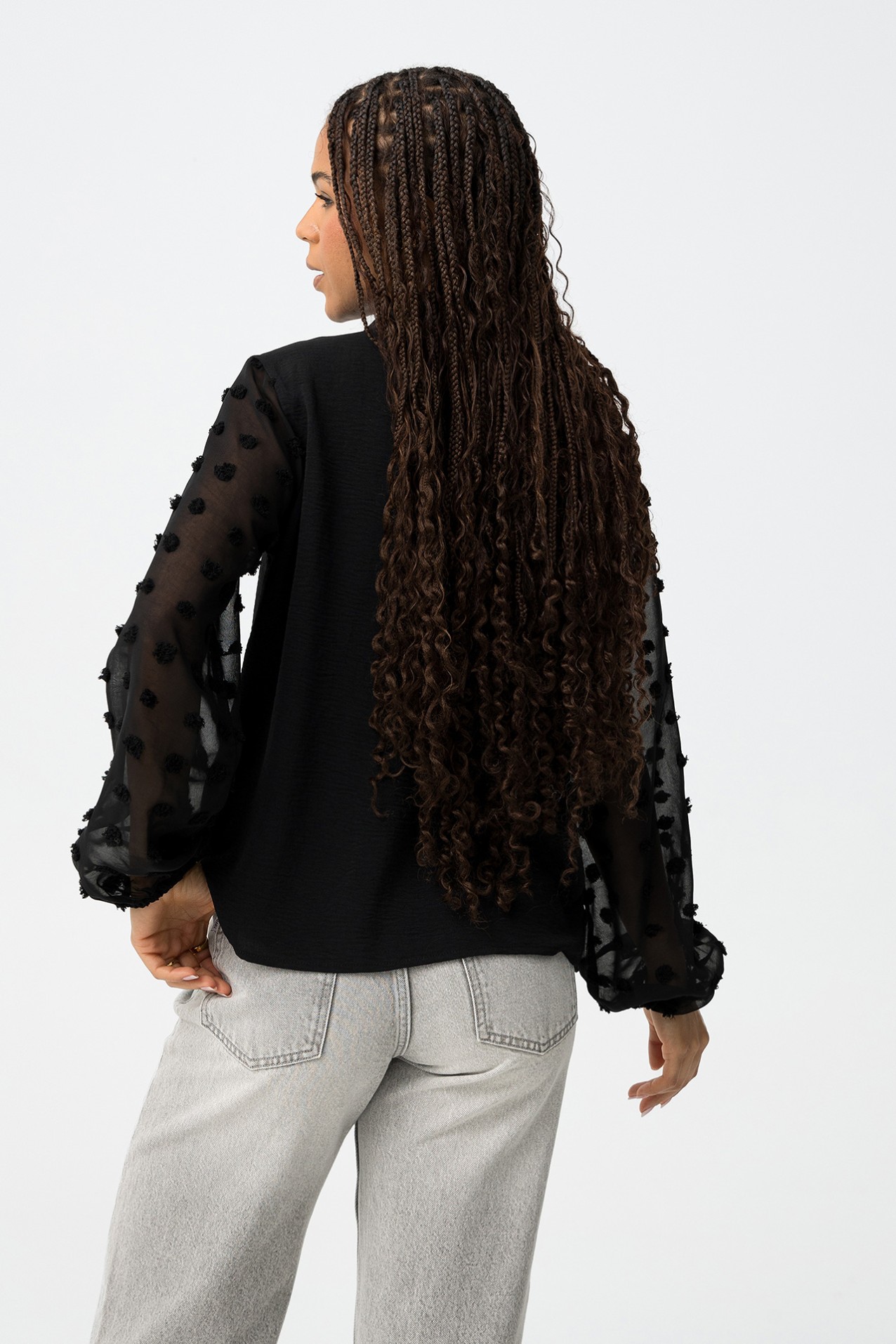 Camisa com Mangas Balo Bordadas