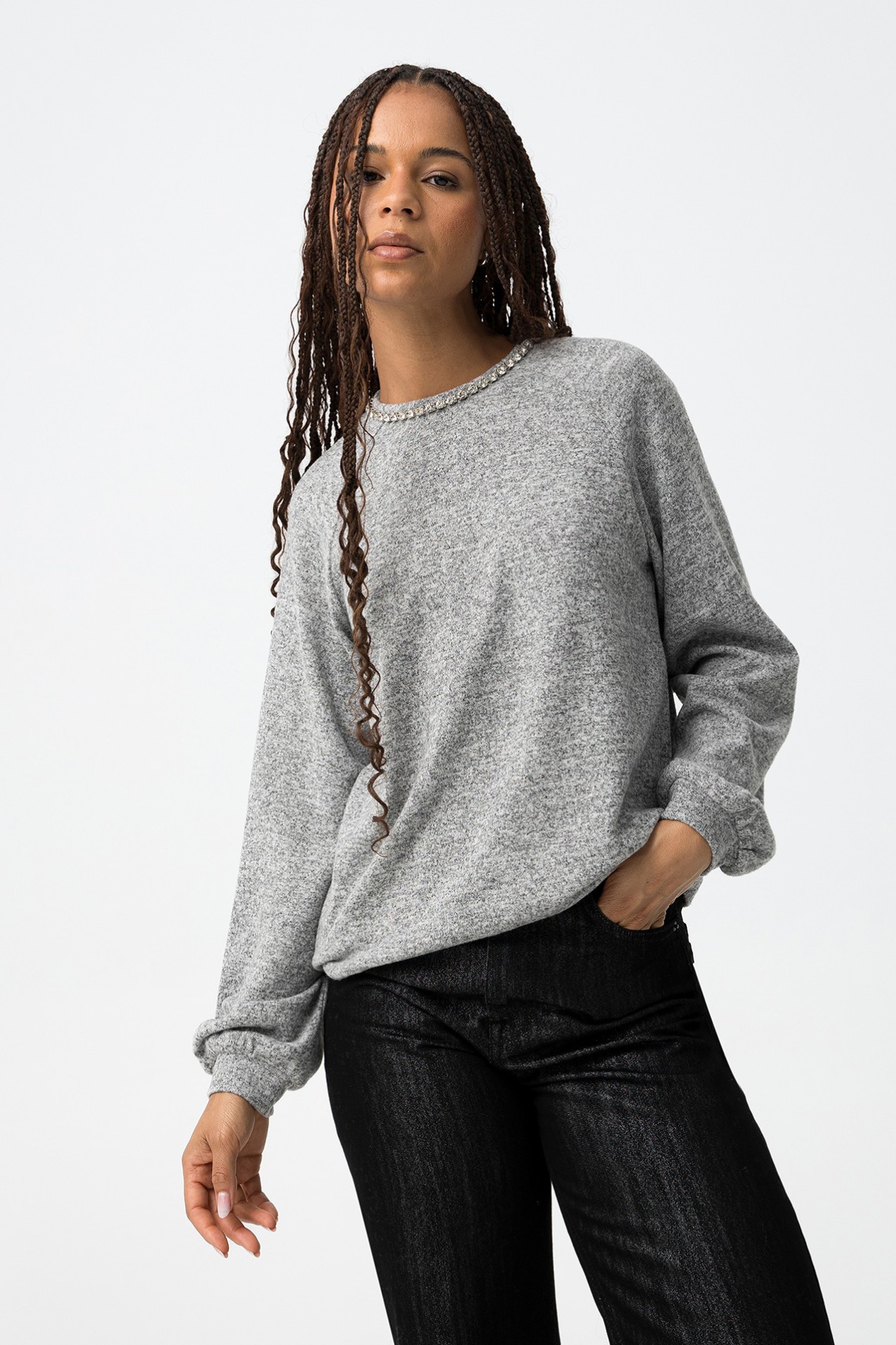 Grey Melange Long Sleeve Tee