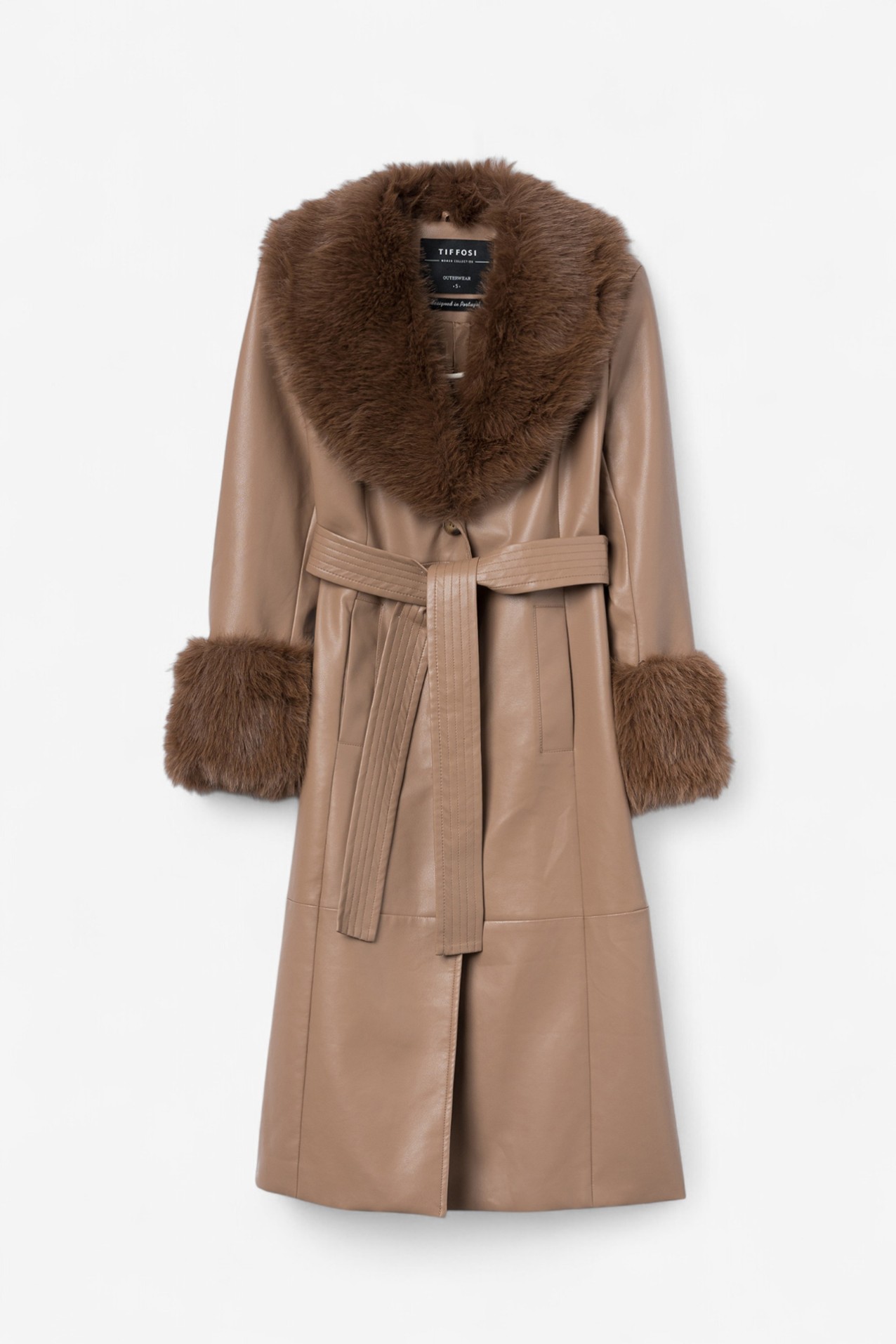 Casaco comprido bege elegante