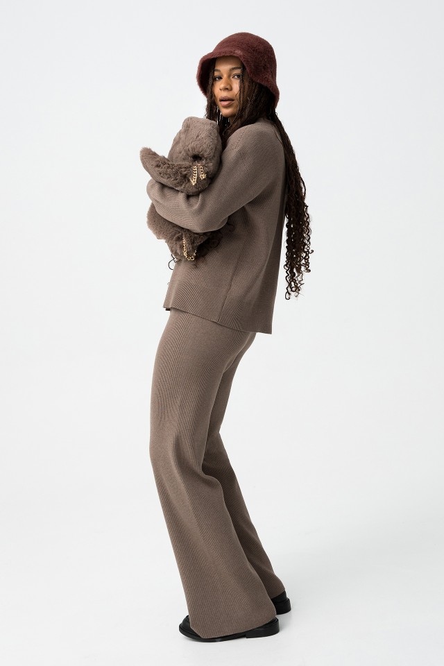 Straight Ribbed Knit Pants