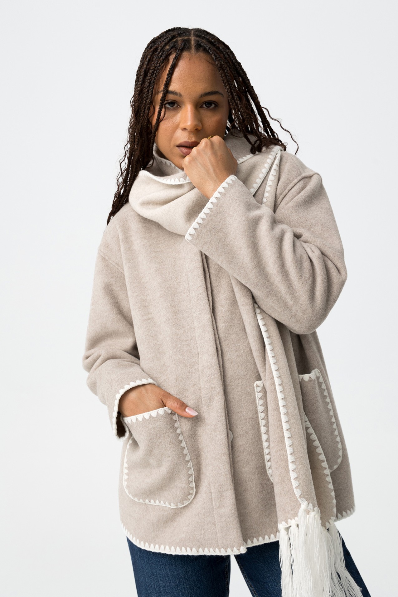 Coat with Detachable Scarf