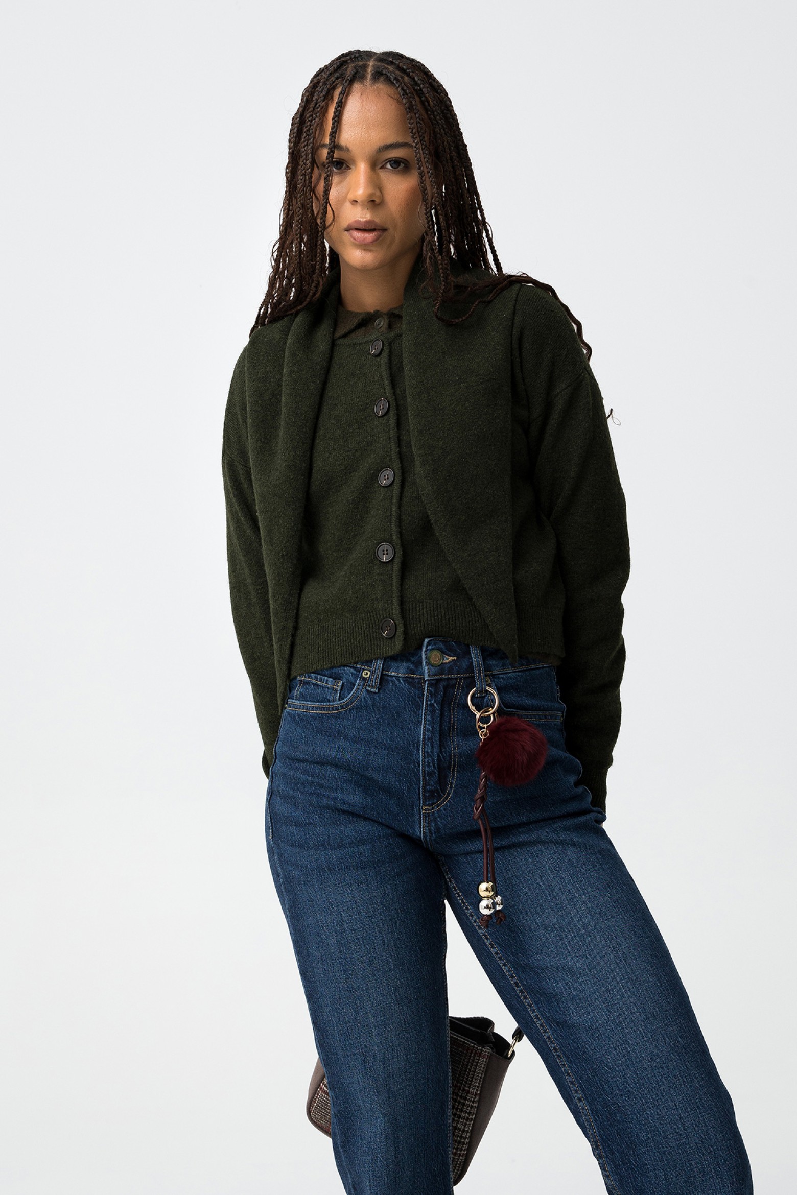 Dark Green Knit Cardigan