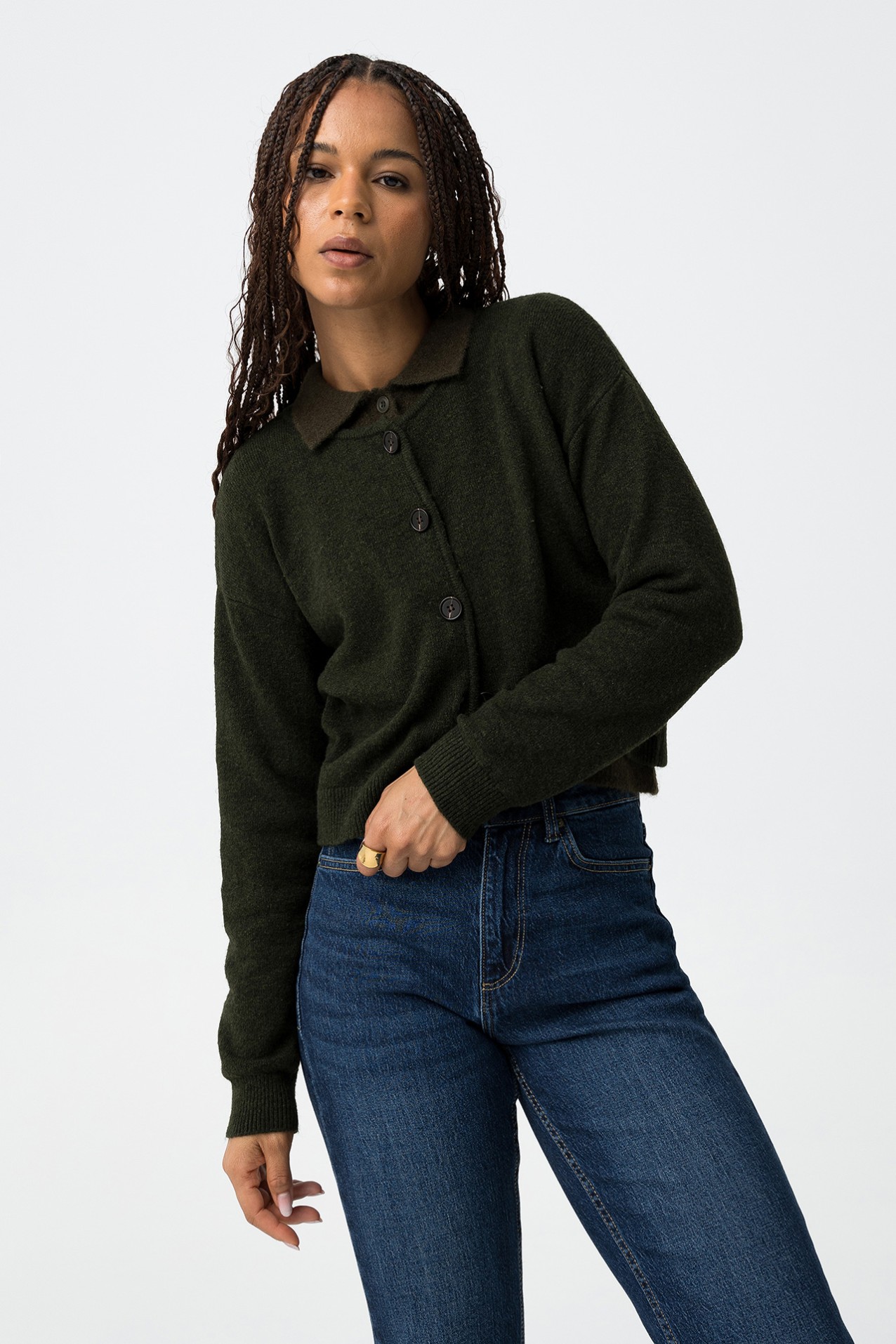 Dark Green Knit Cardigan