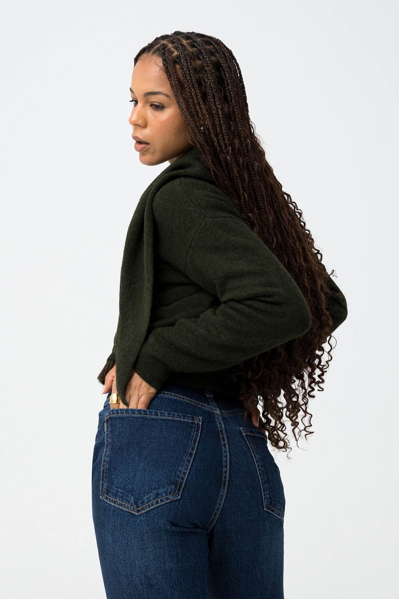 Dark Green Knit Cardigan