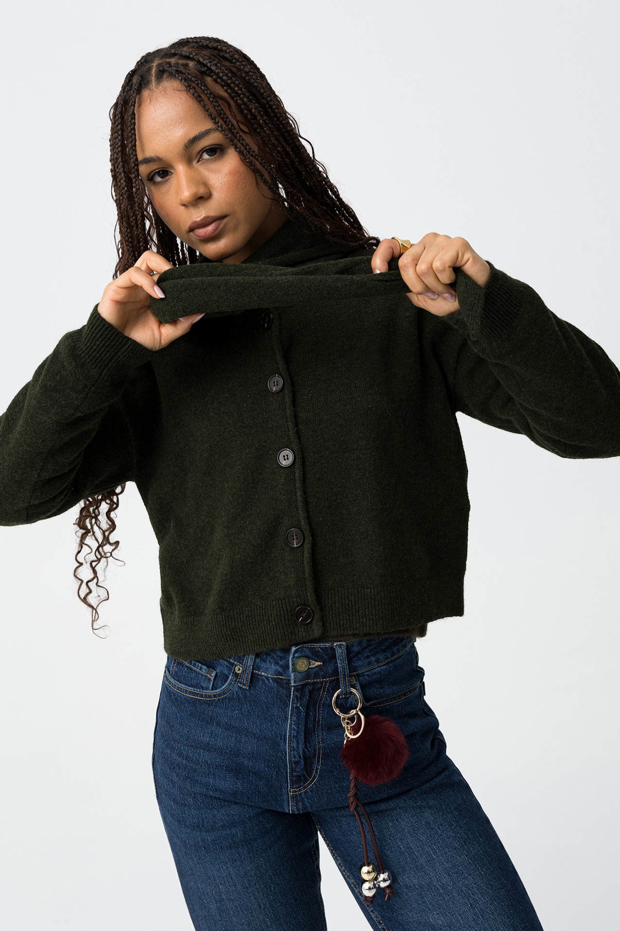 Dark Green Knit Cardigan