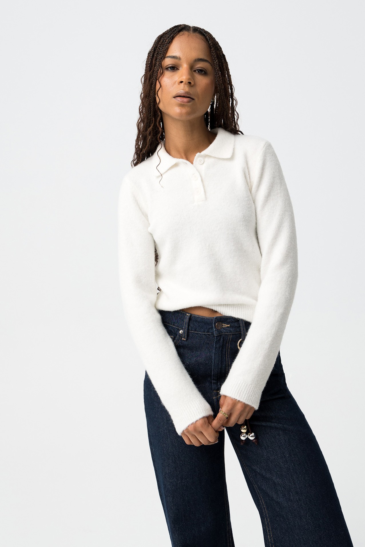 White Slim Knit Sweater