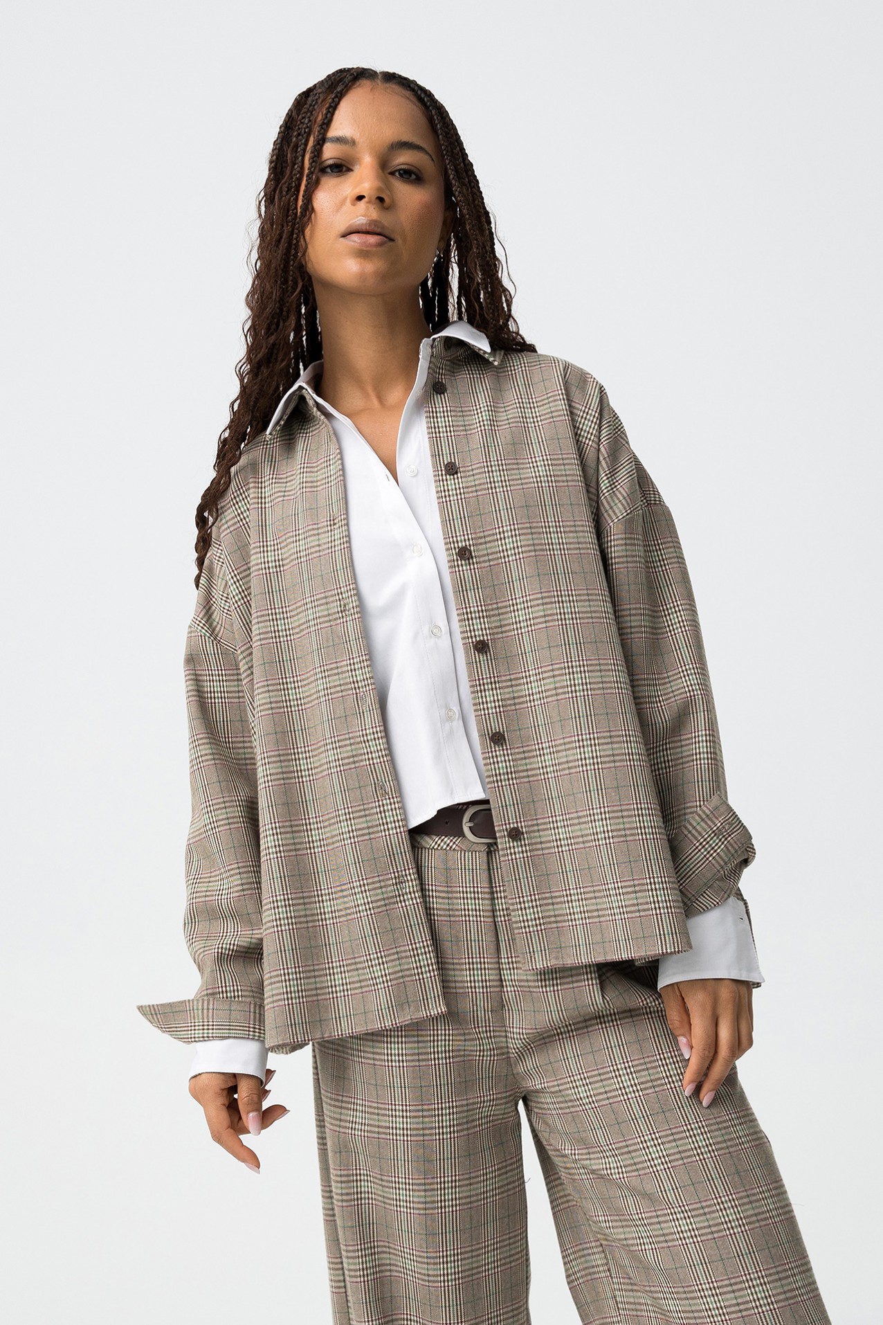 Camisa Oversize Xadrez Bege