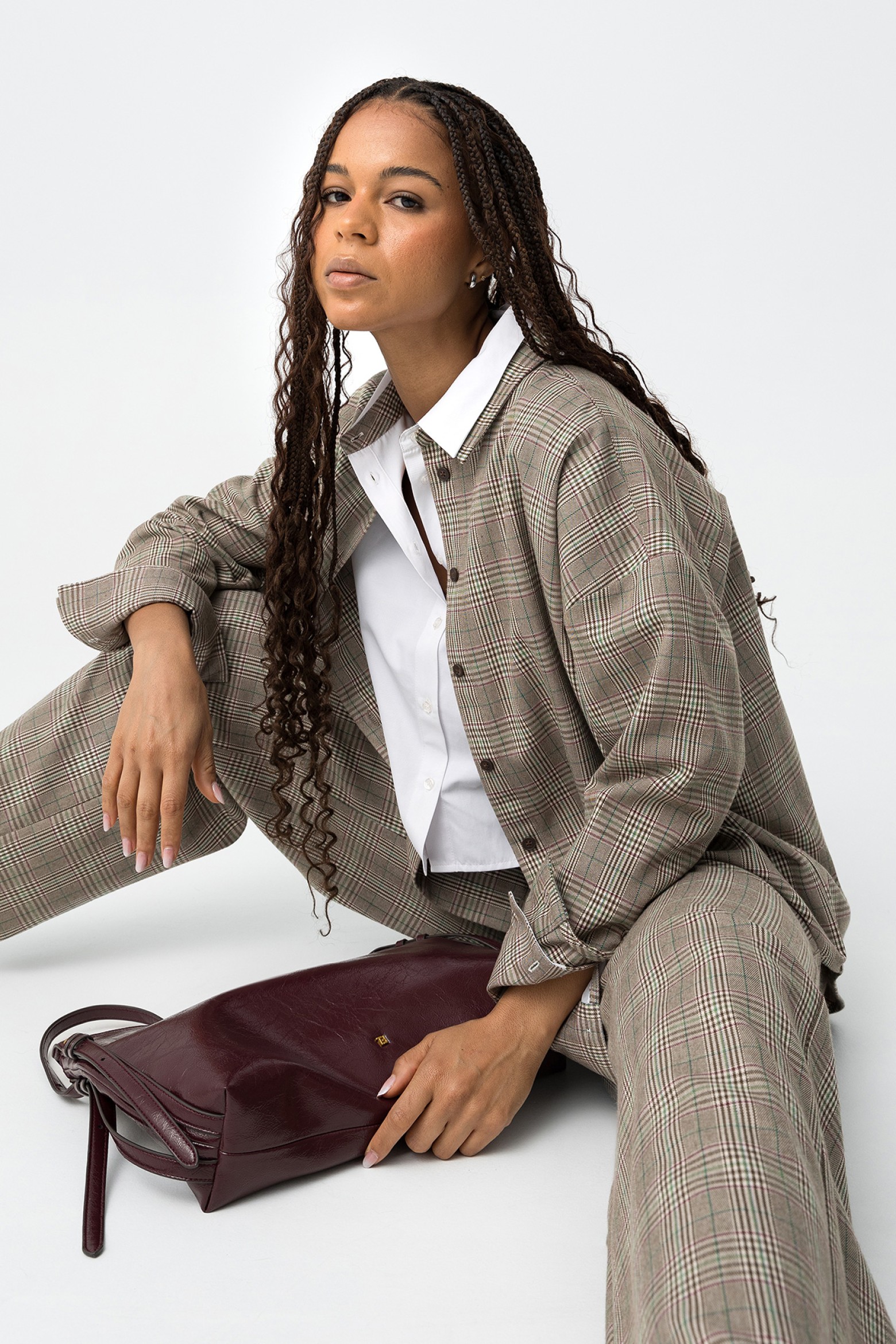 Camisa Oversize Xadrez Bege